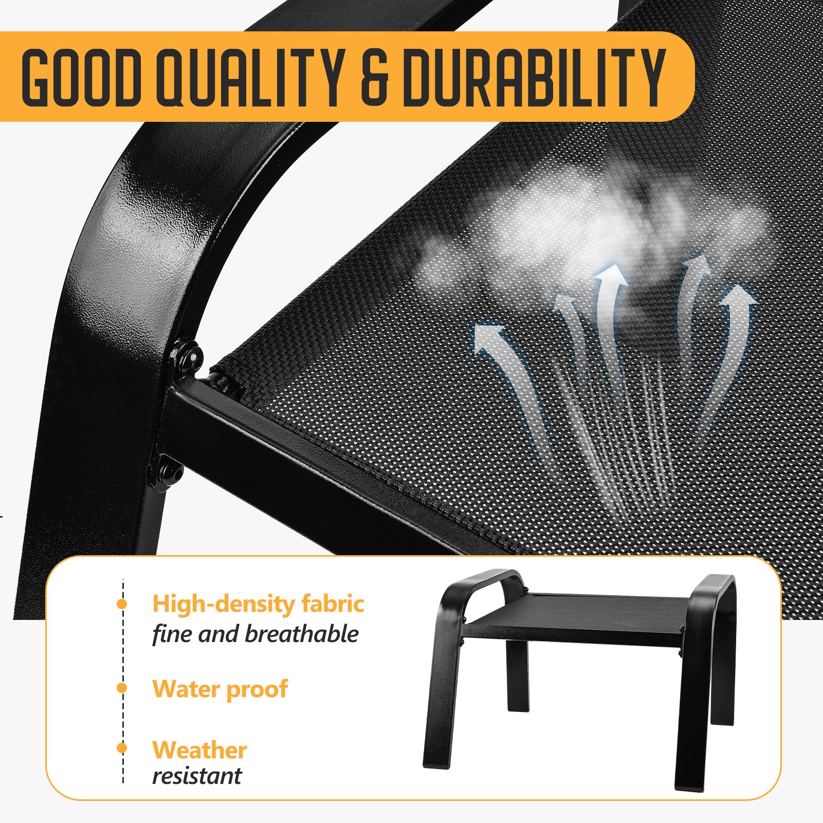 Outdoor Patio Ottoman Set 2 Piece Black