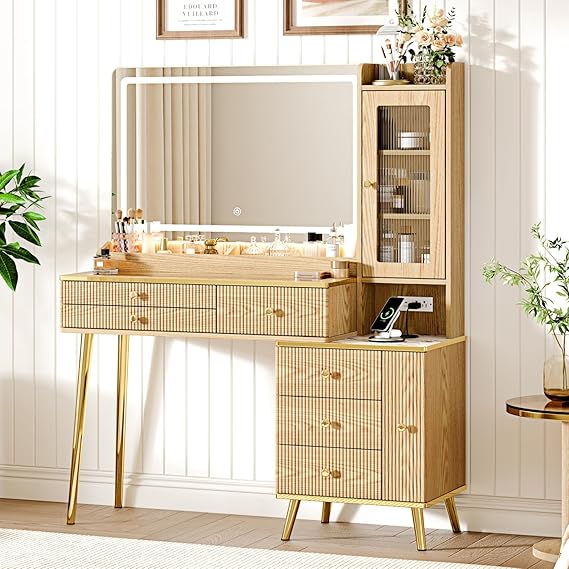 Vanity Desk with HD Lighted Mirror and 5 Drawers