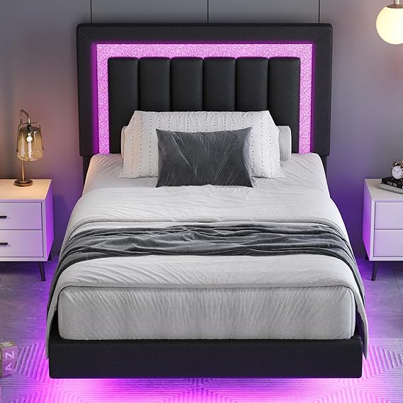 Floating Queen Bed Frame with LED Lights