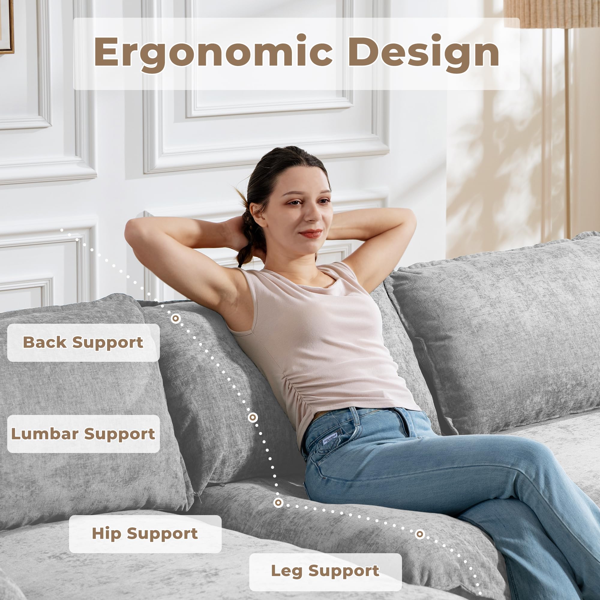 Chenille Modular Sectional Sofa Cloud Couch Deep Seat L-Shaped