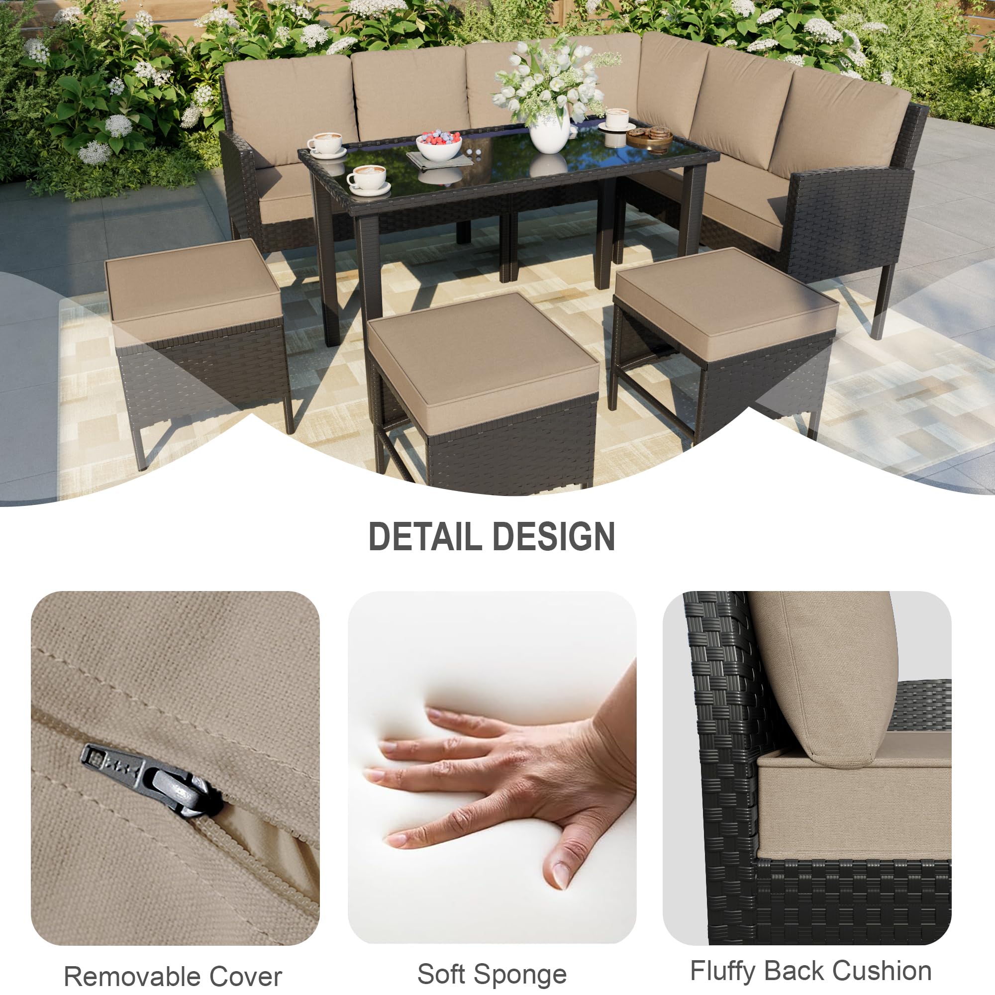 7-Piece Patio Dining Set with Ottoman