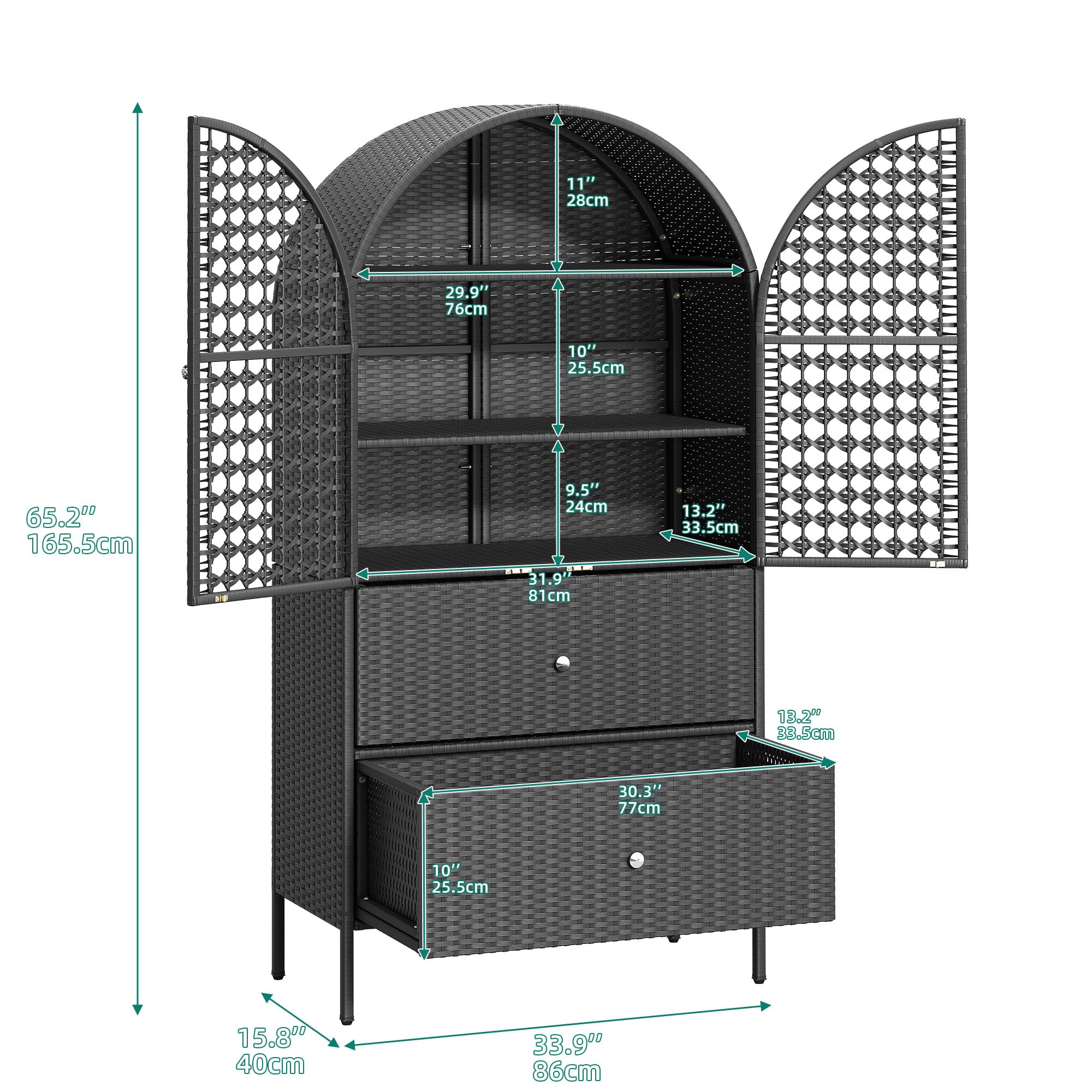 65 Inch Outdoor Storage Shed with 3 Shelves and 2 Drawers