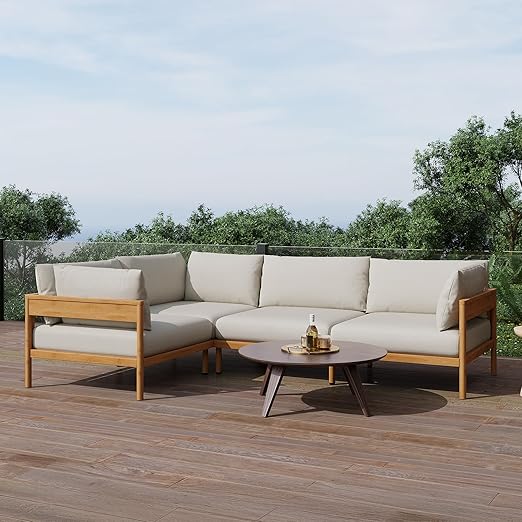 Outdoor Sectional Sofa Set 5-Seat Beige