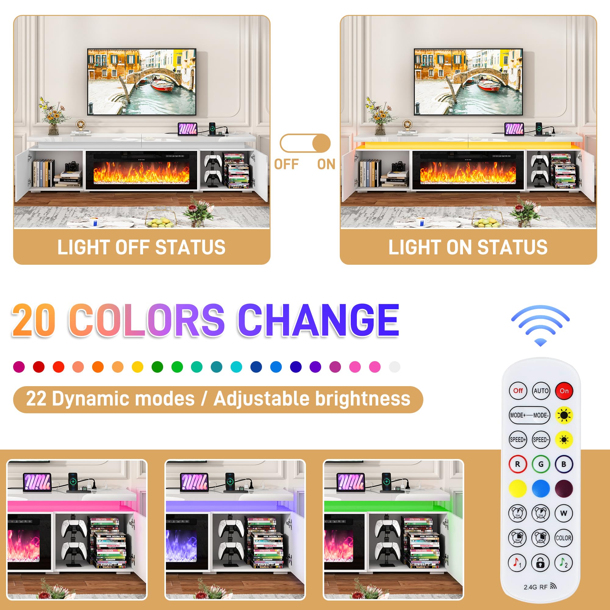 71" LED TV Stand with 40" Electric Fireplace