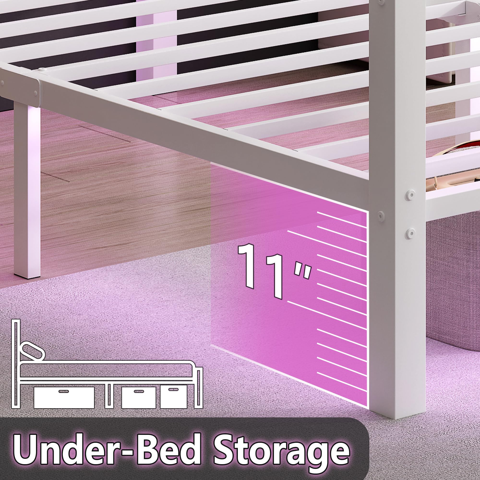Full Size Metal Bed Frame with LED and USB Charging