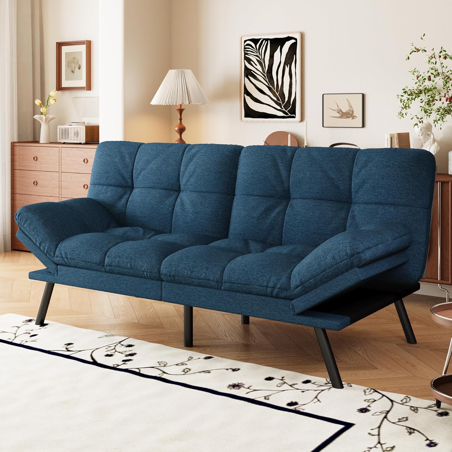 Convertible Faux Leather Futon Sofa Bed with Memory Foam