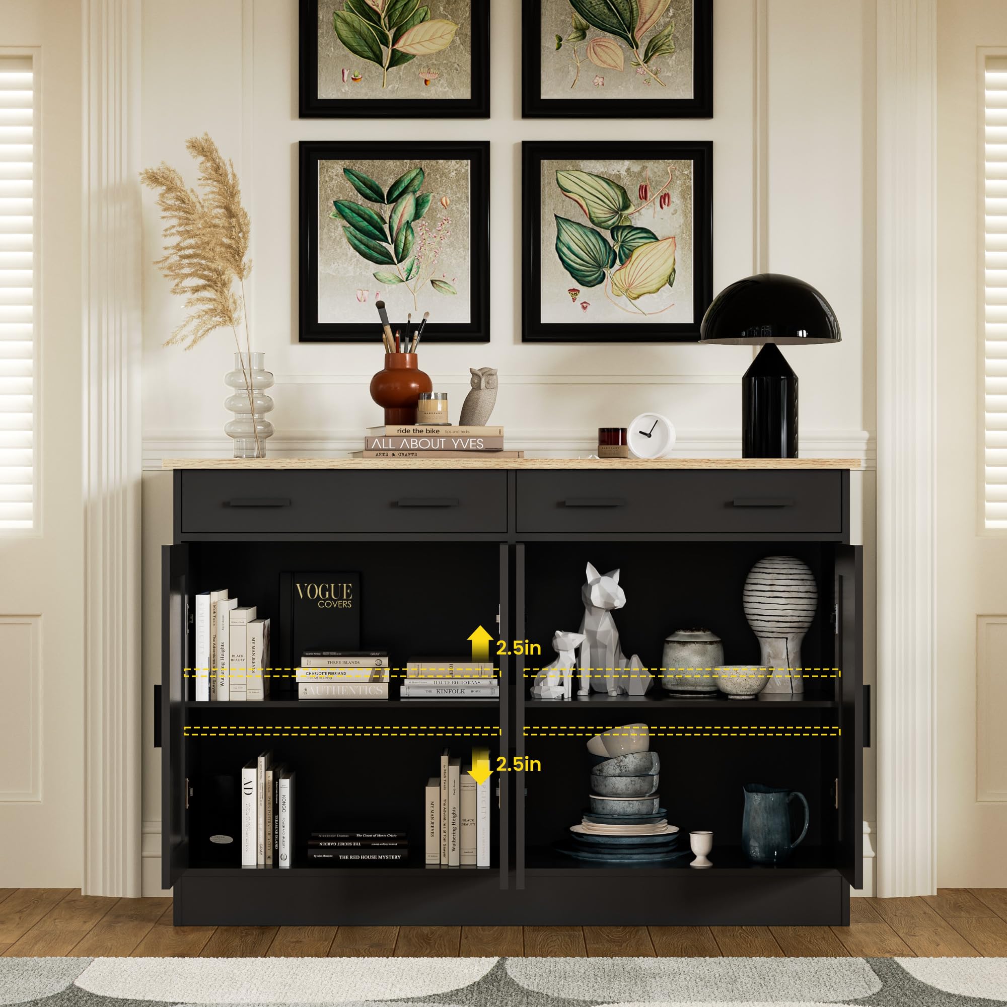 Black Buffet Cabinet with Storage