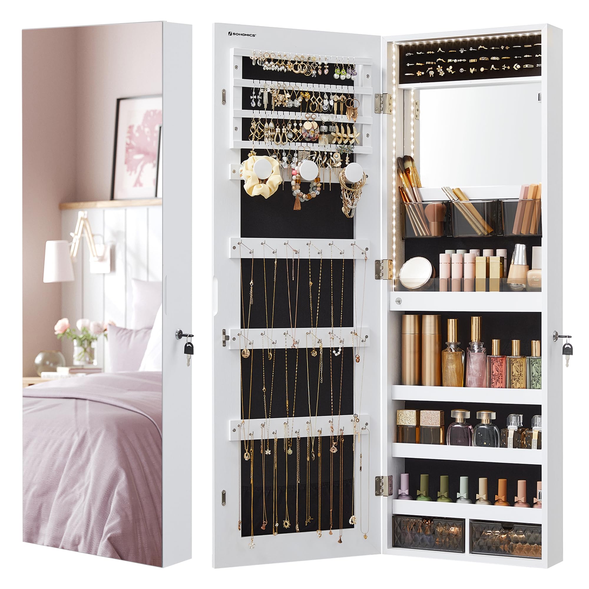 Mirror Jewelry Cabinet Armoire with LED Lighting