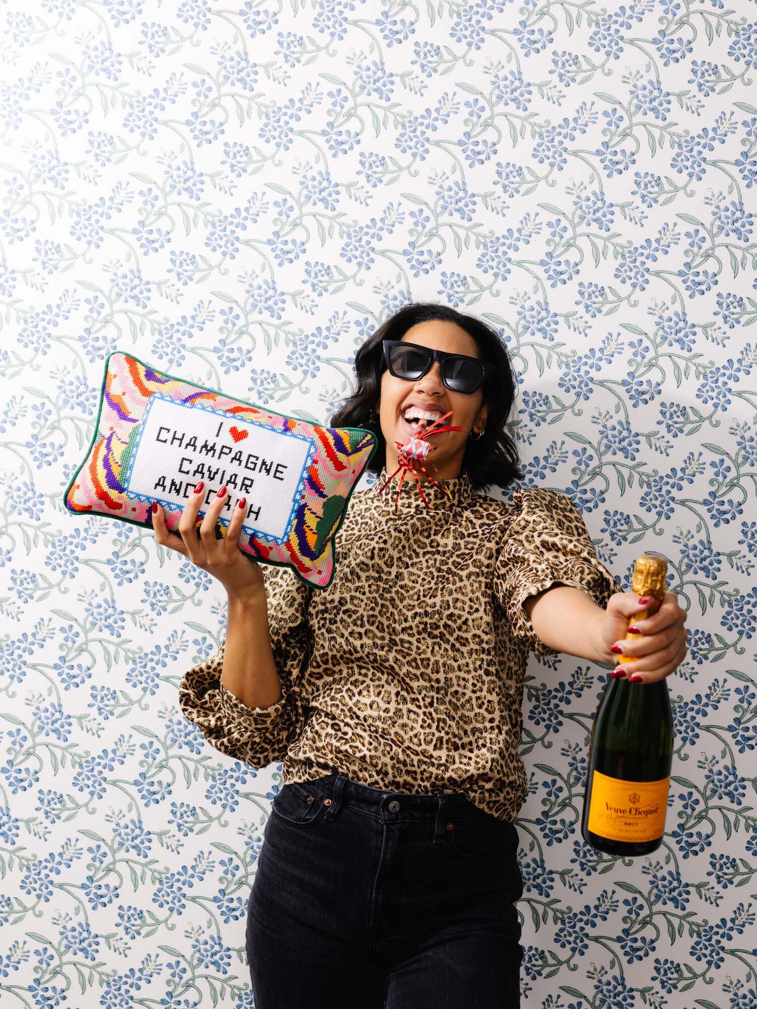 Needlepoint Throw Pillow - Caviar and Cash