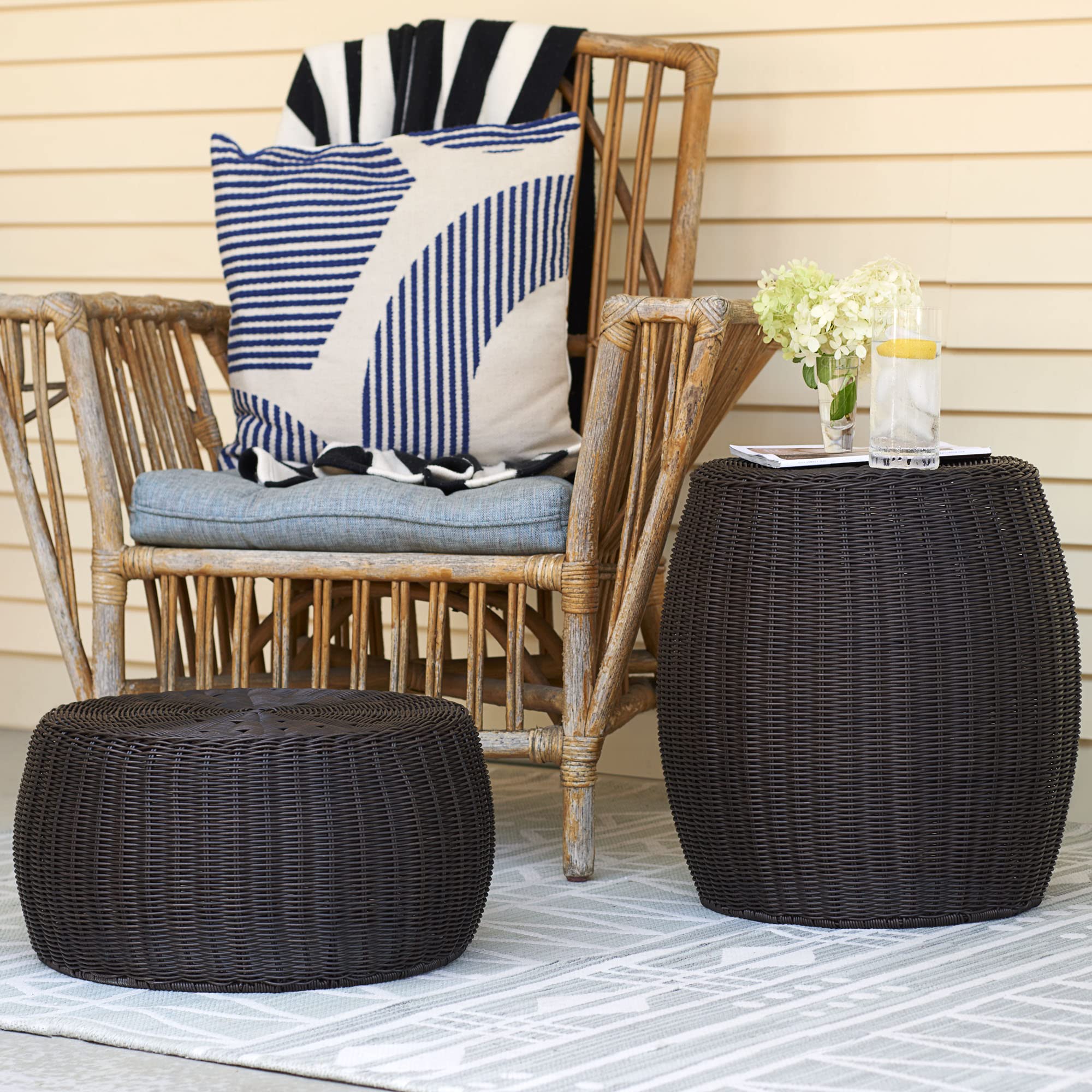 Handwoven Resin Storage Stool Ottoman