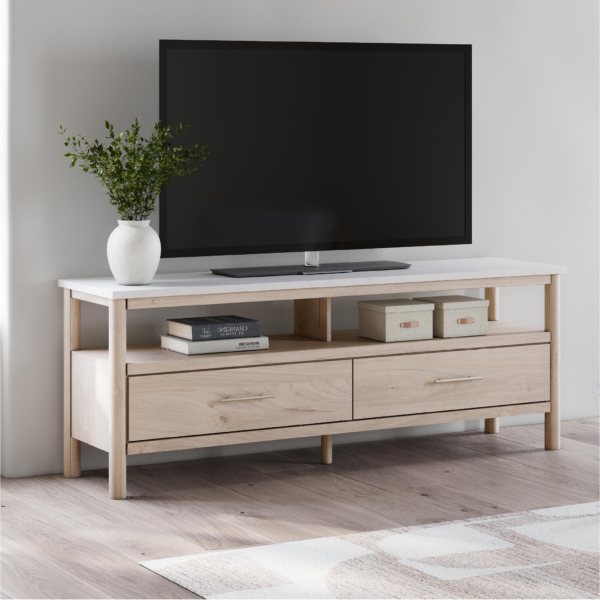 72" TV Stand with Faux Marble Top and Ambient Lighting