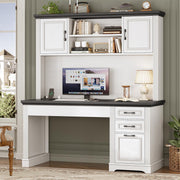 Farmhouse Computer Desk with Hutch and 3 Drawers