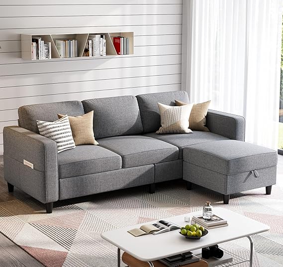 78" L-Shaped Sectional Sofa with Storage Ottoman