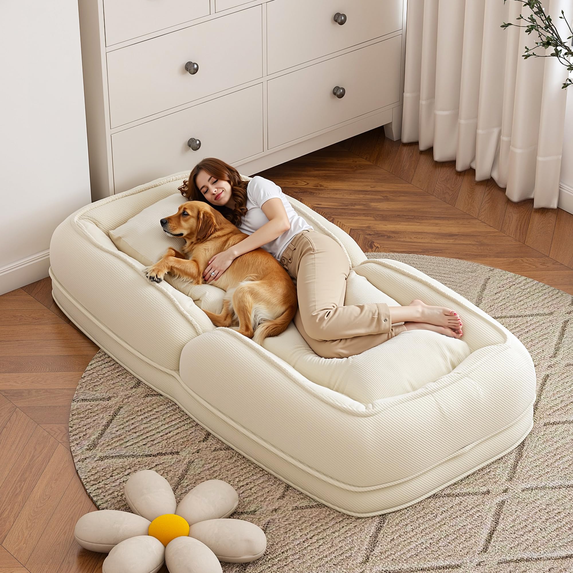 Upholstered Human Dog Bed for Adults with 5 Adjustable Positions