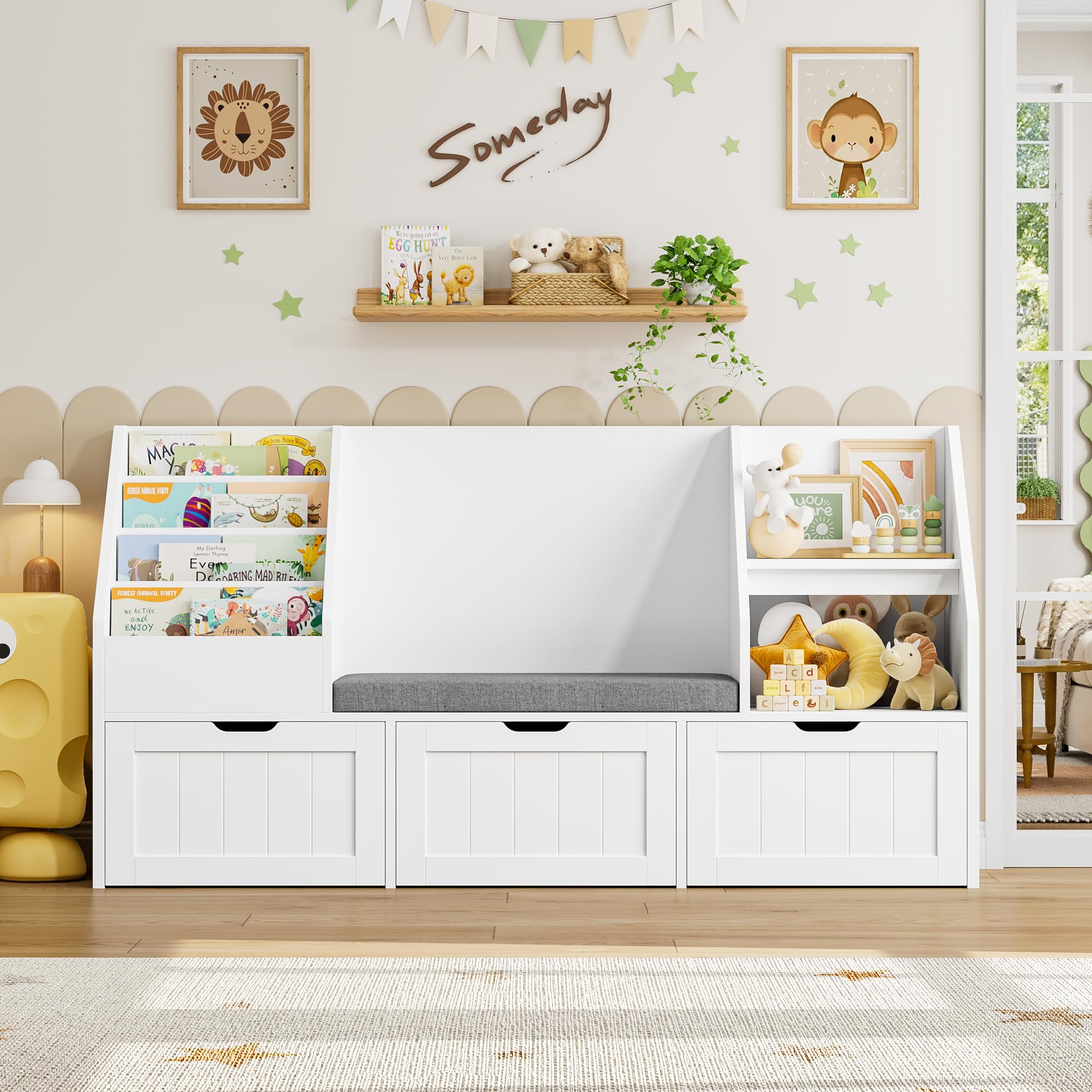 Kids Bookshelf with Reading Nook and Storage