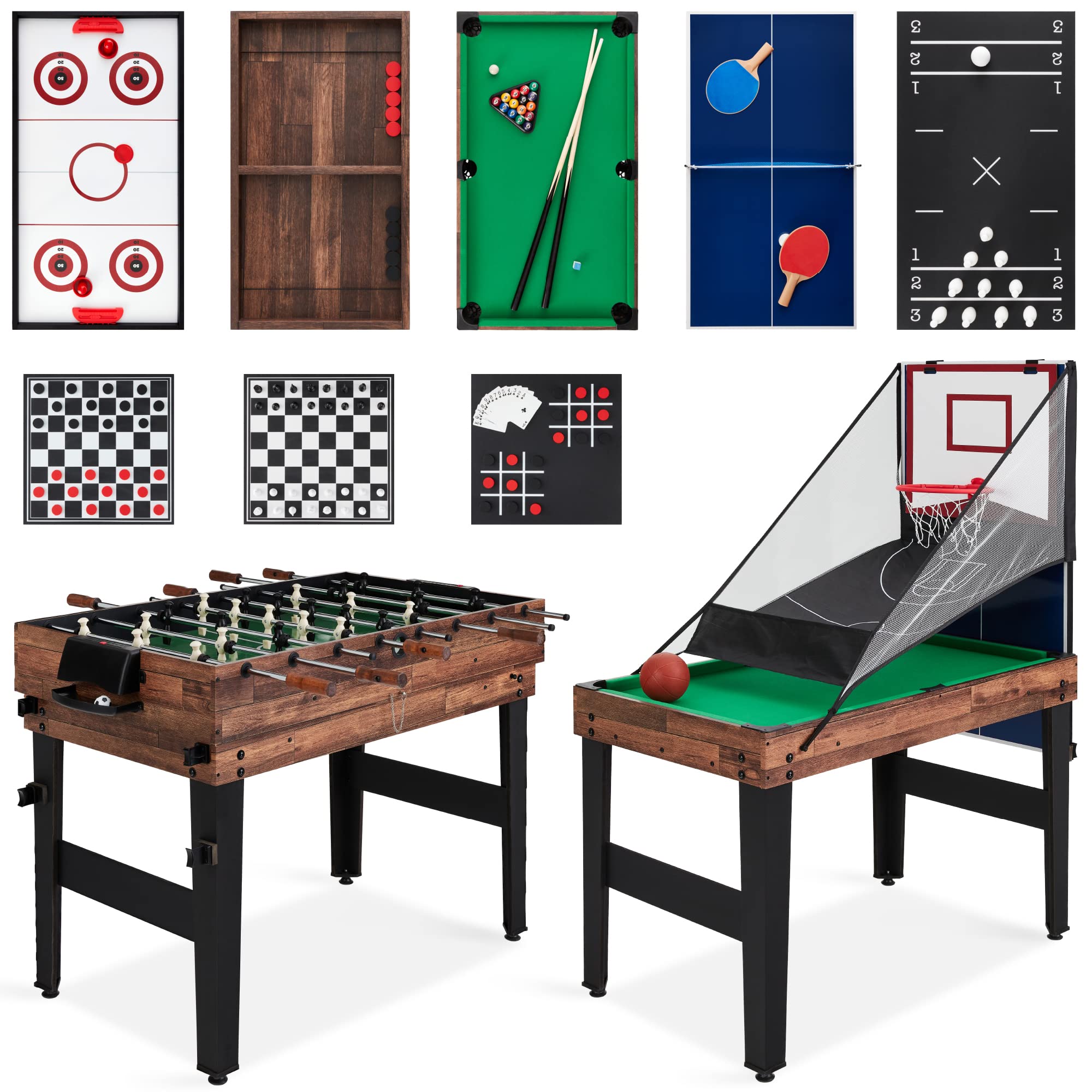 13-in-1 Combo Game Table Set with Ping Pong, Foosball, Basketball, Air Hockey