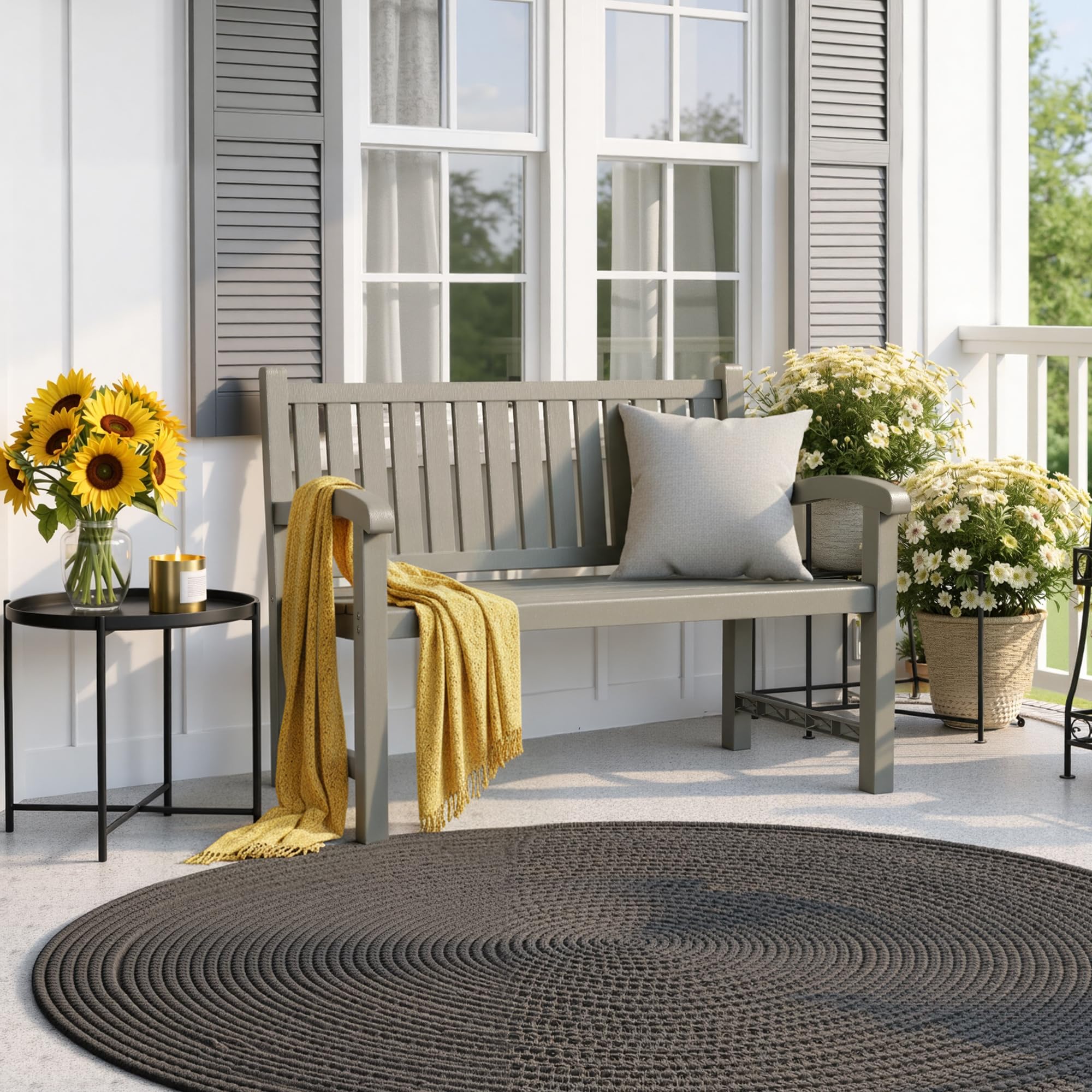 Waterproof Outdoor Resin Bench 2-Person Grey