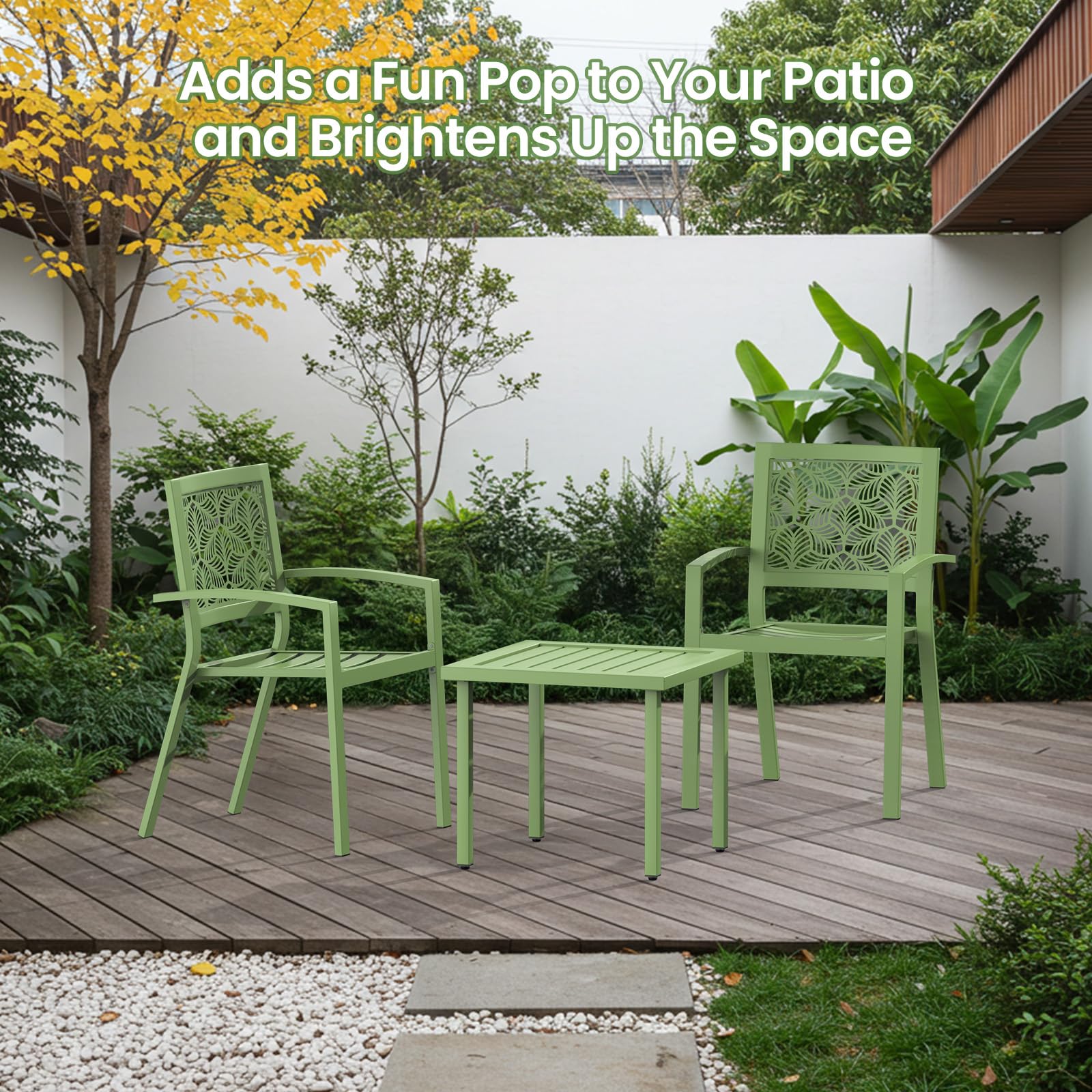 Outdoor Bistro Set for 2 with Stackable Chairs and Coffee Table