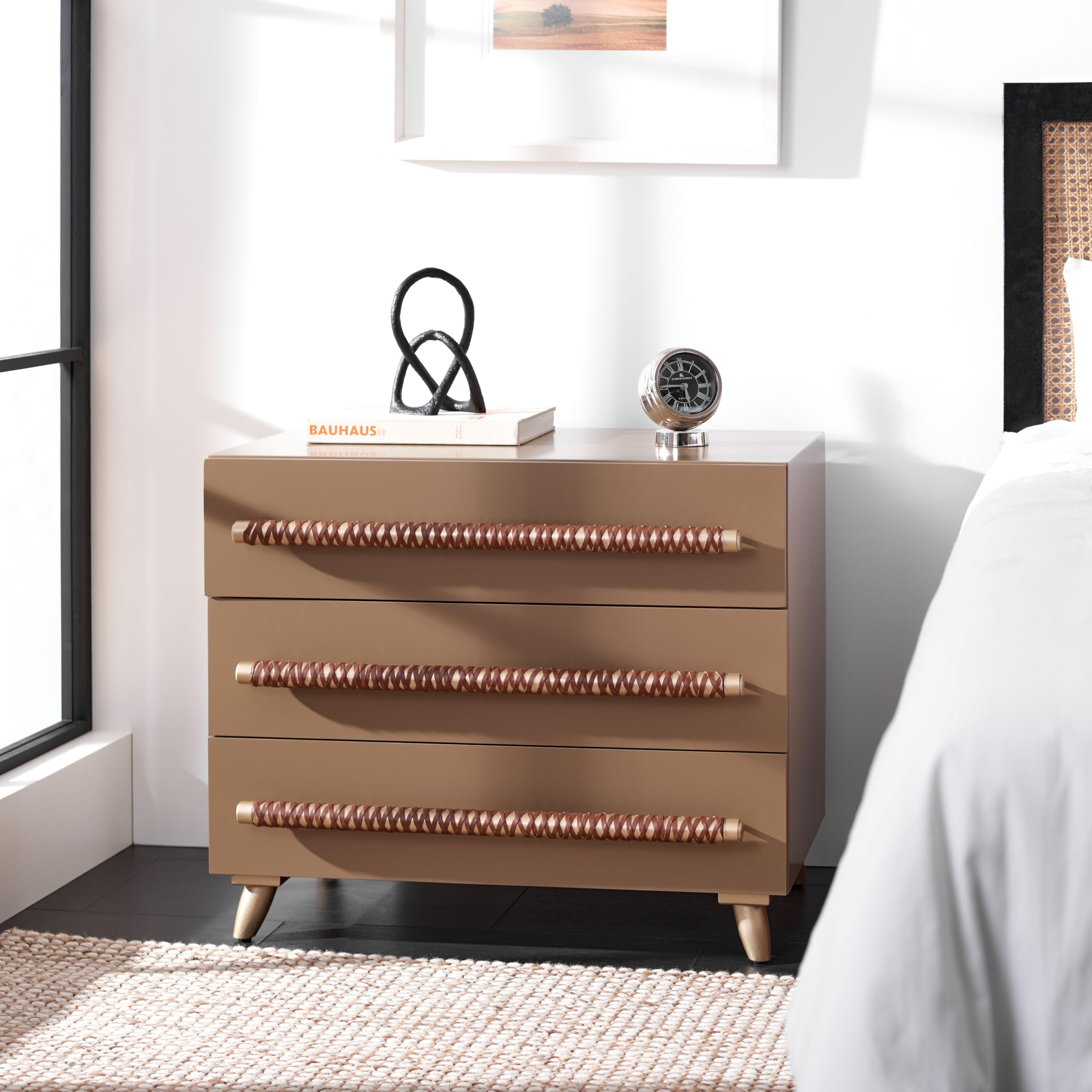 Modern Taupe and Gold 3-Drawer Chest