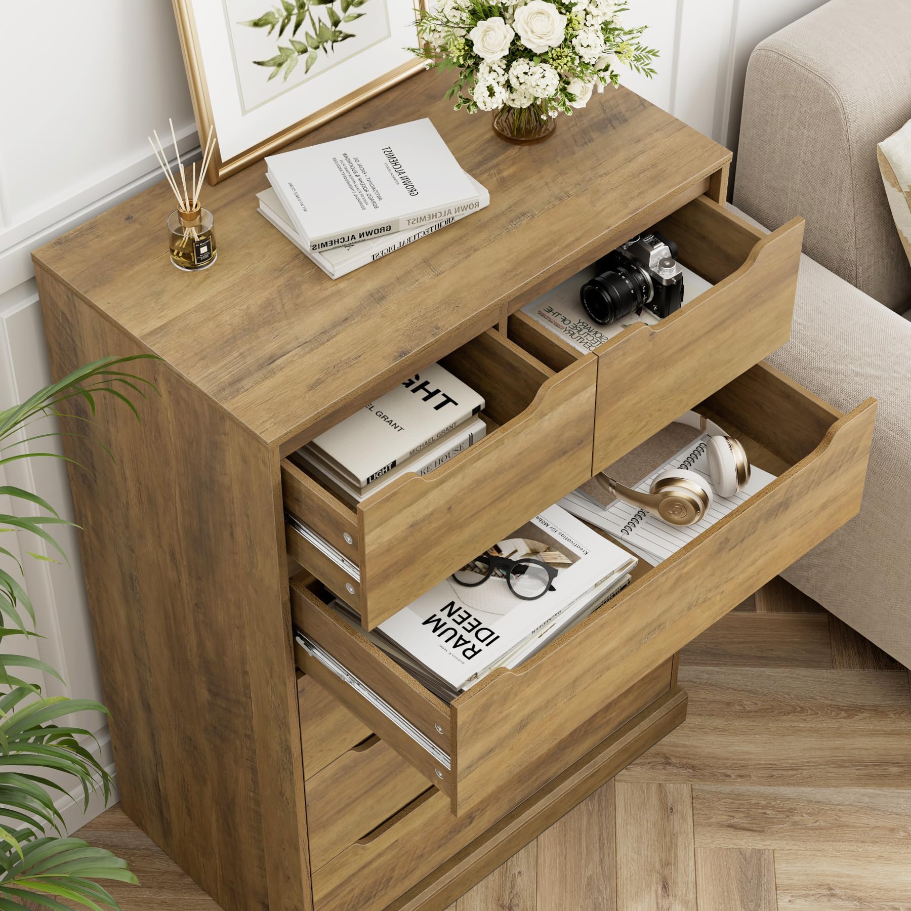 Modern 6 Drawer Dresser Tall Chest with Storage