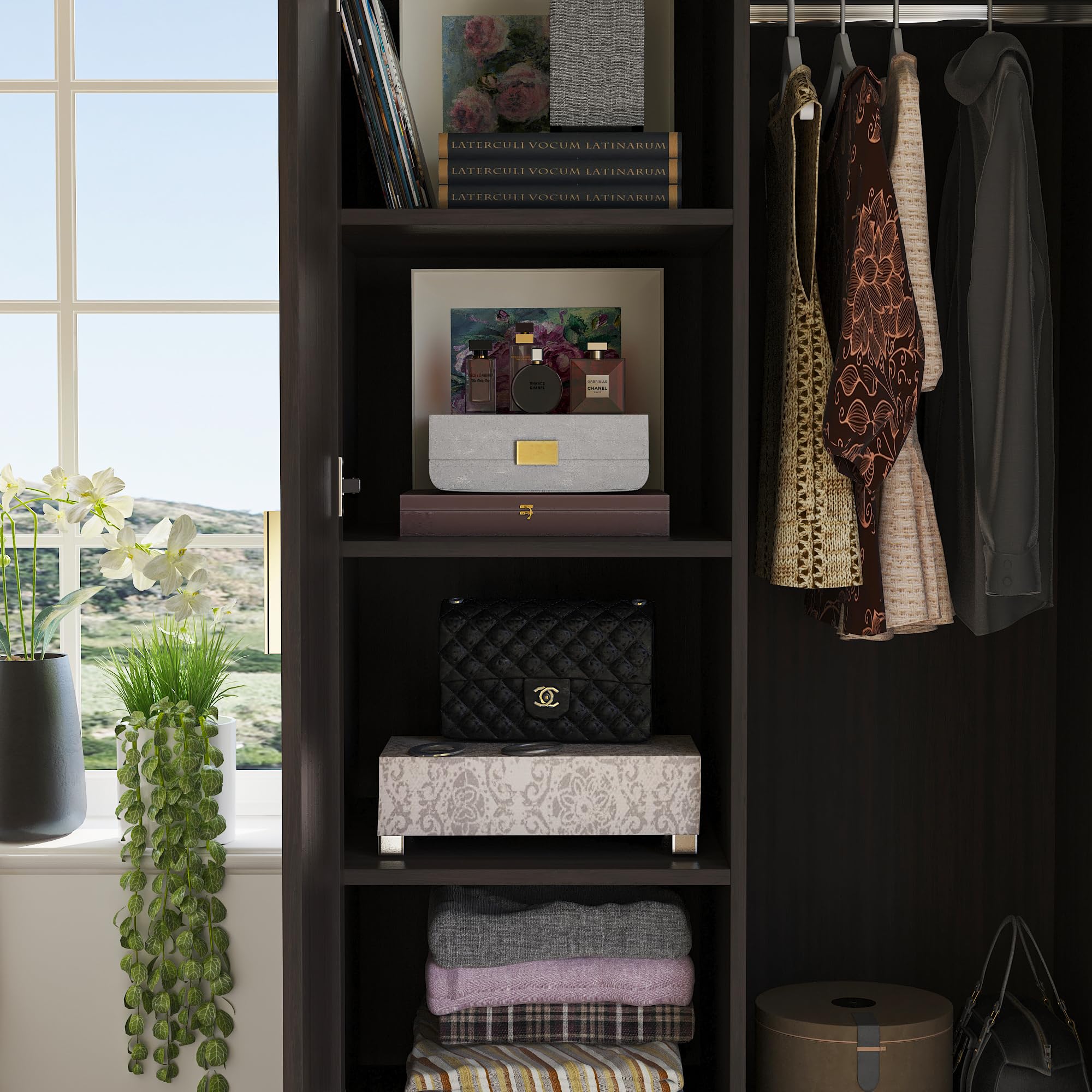 2-Door Wardrobe Armoire with Mirror and Drawers