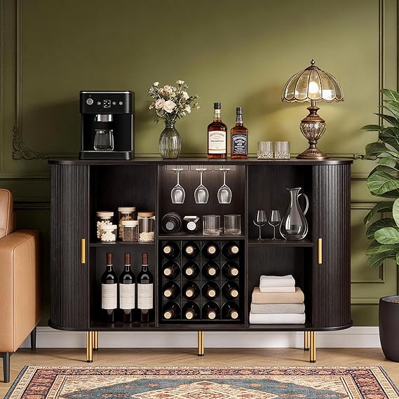 Wine Bar Cabinet with LED Lights and Storage
