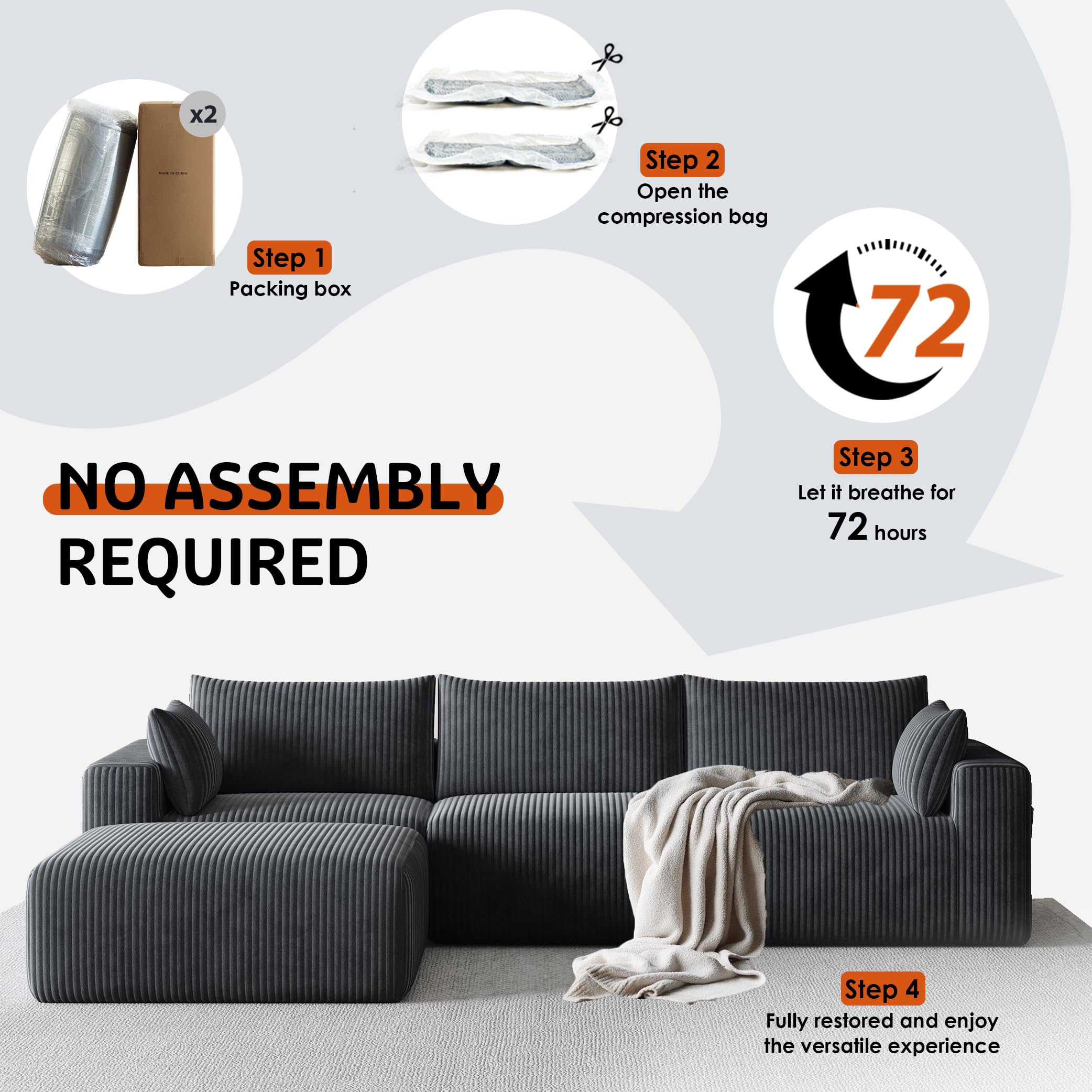 108" Modern Modular L-Shaped Sectional Sofa with Chaise