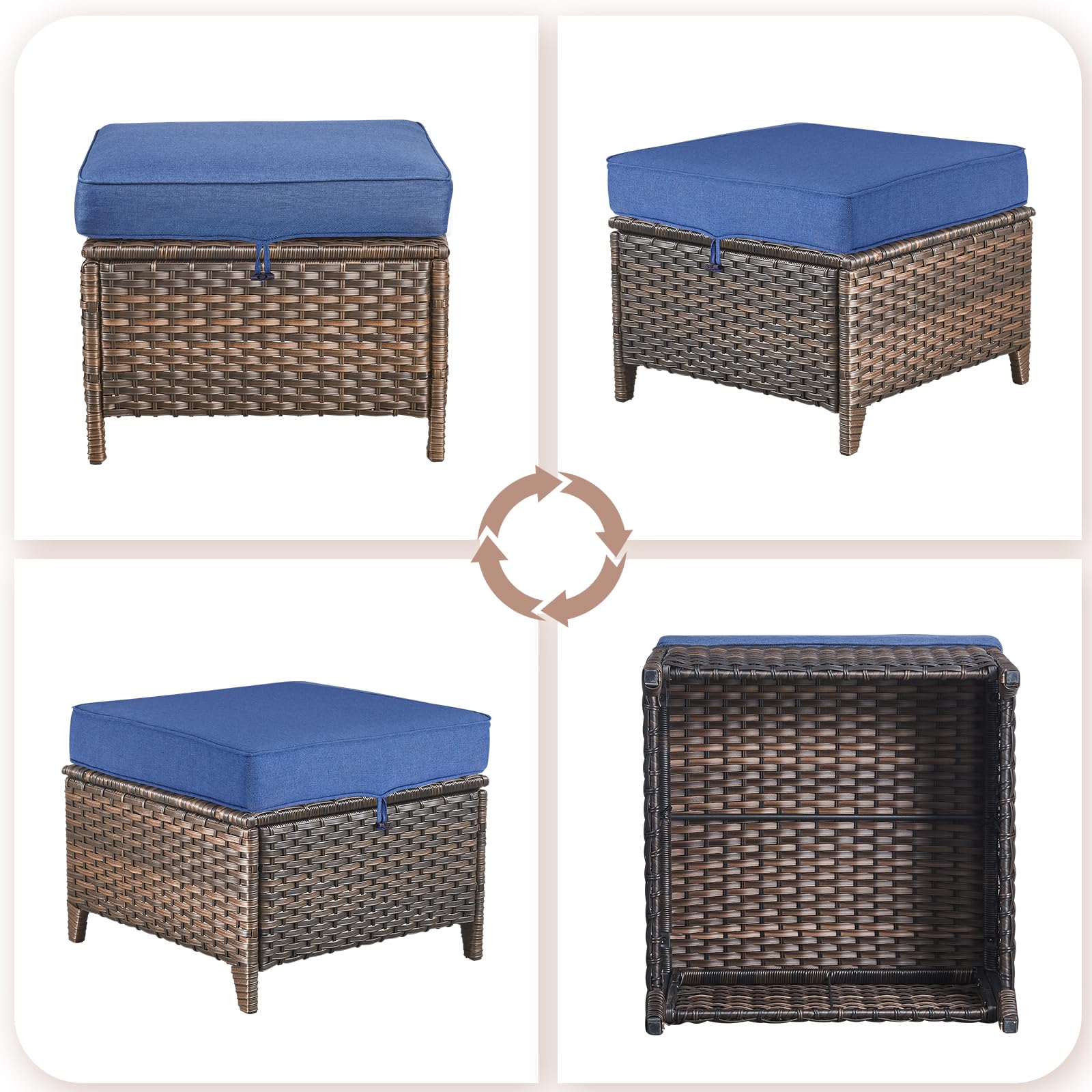 Outdoor Wicker Ottoman Set - 2 Piece Navy Blue