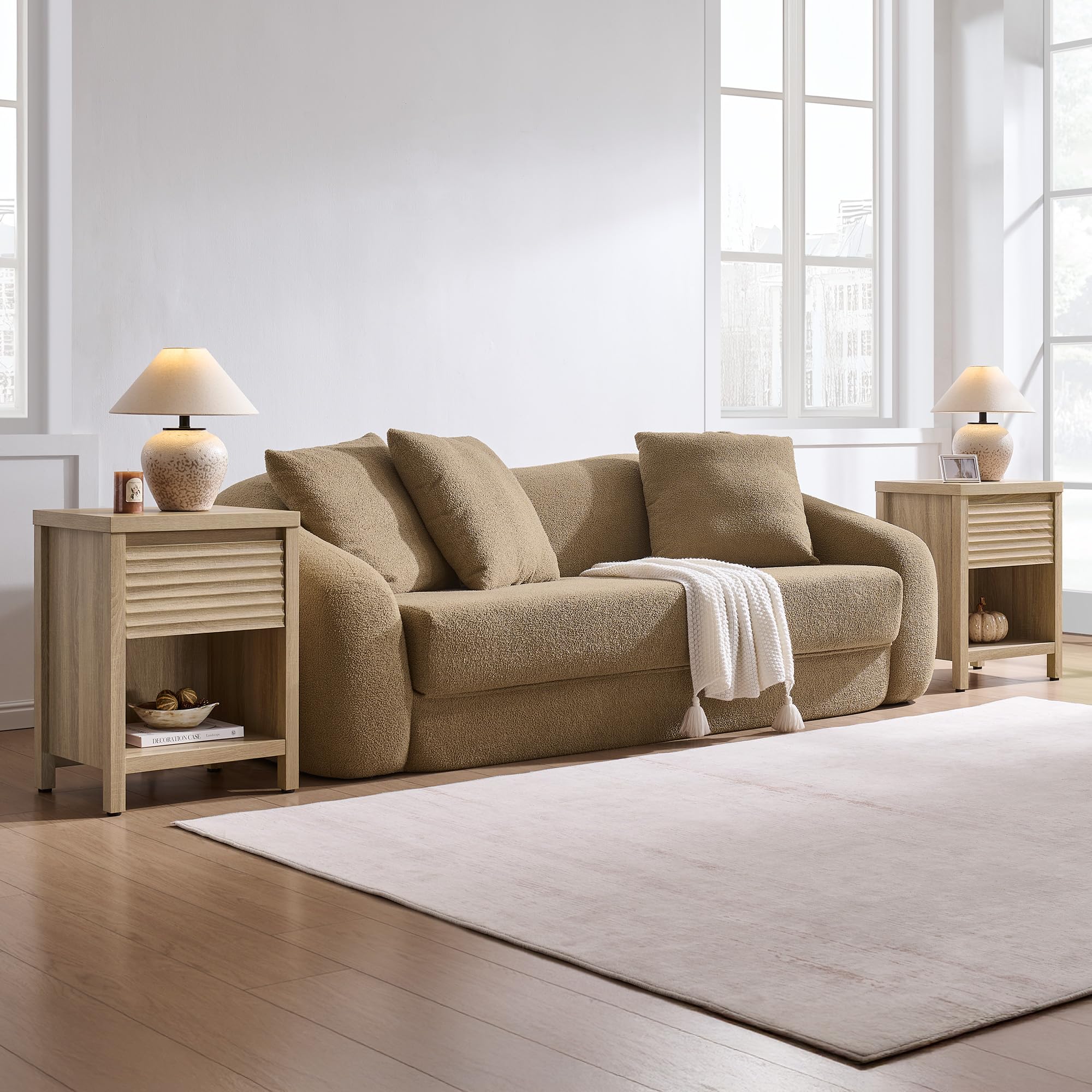 Fluted Nightstand Set of 2 with Drawer and Storage Shelf