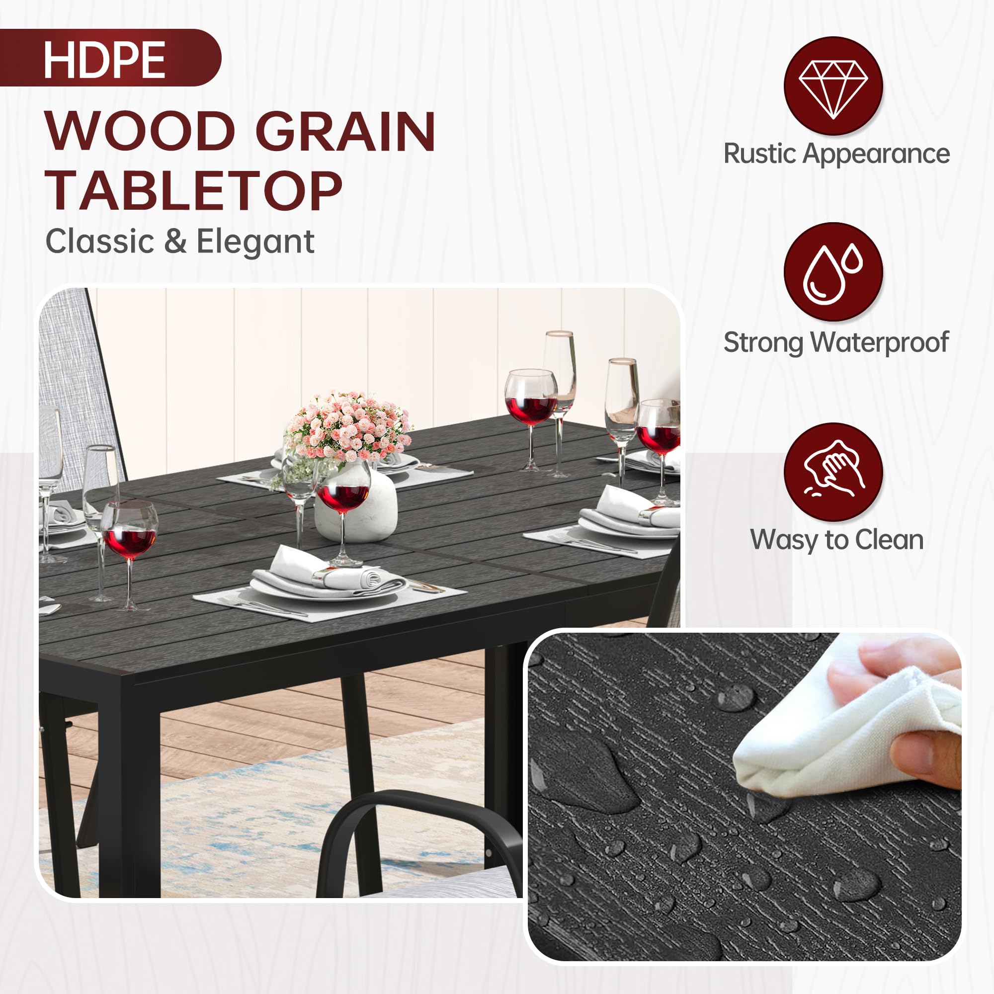 Outdoor Patio Dining Table for 6