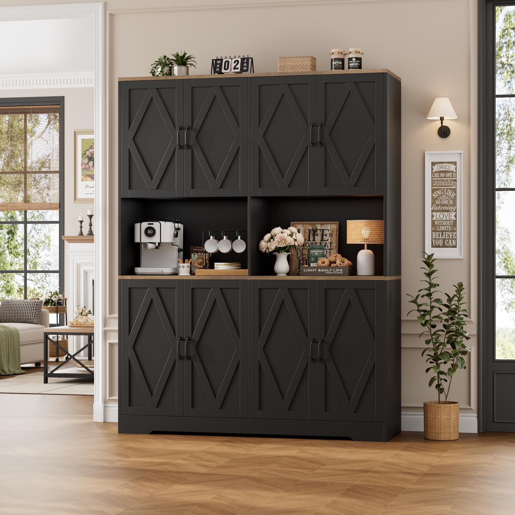 Tall Pantry Cabinet with Microwave Stands