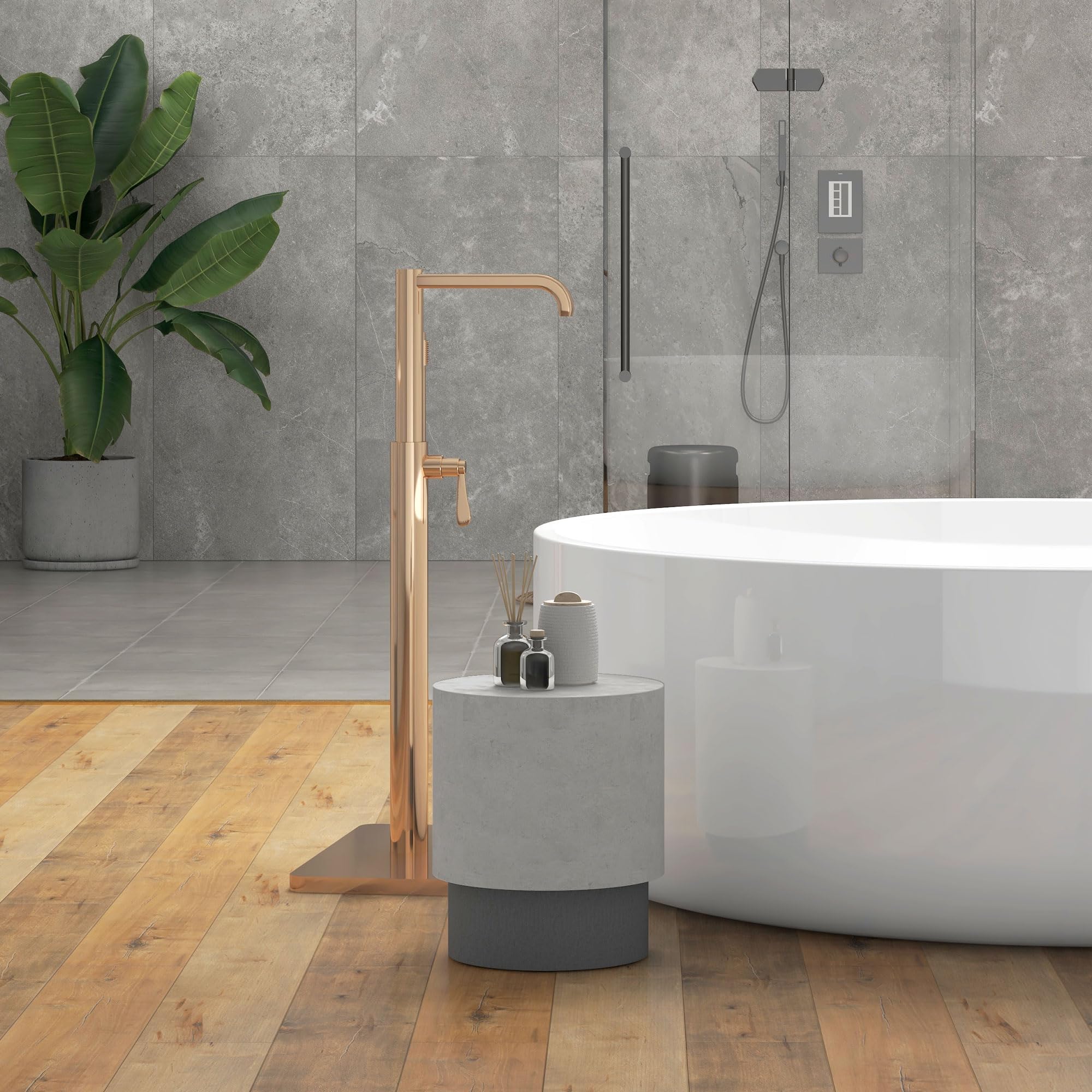 Concrete Finish Round End Table with Adjustable Feet