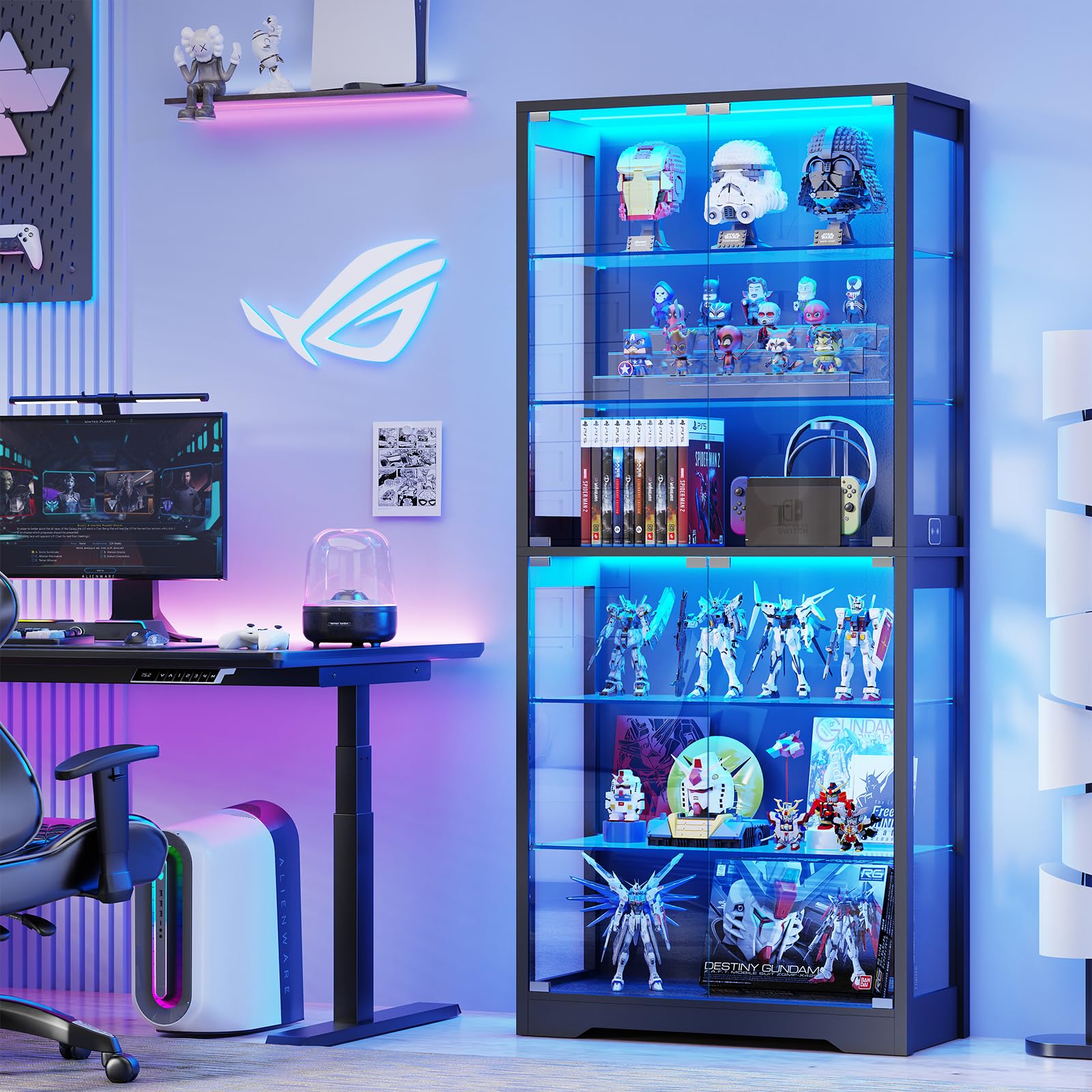 6-Tier Glass Display Cabinet with LED Lights