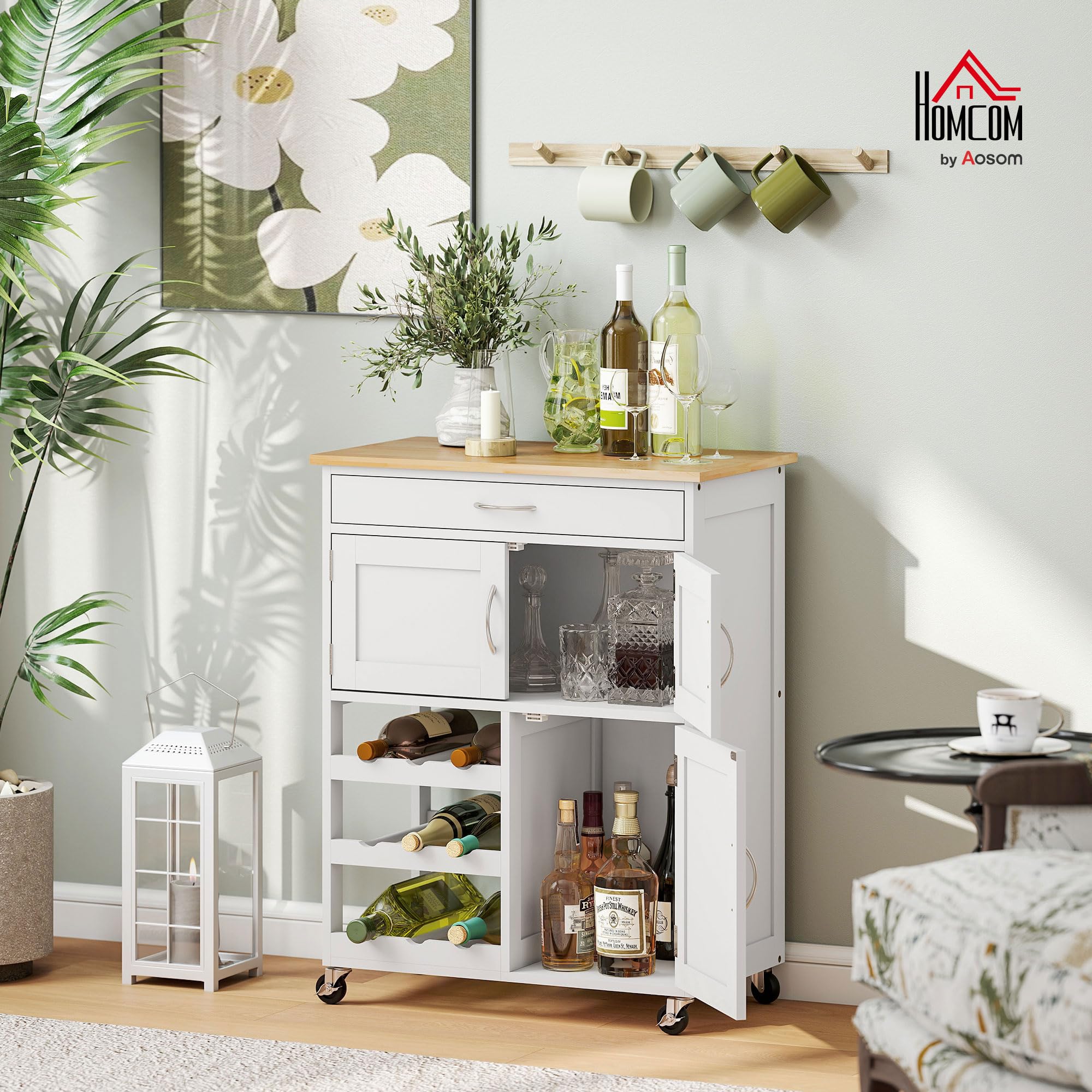 Rolling Kitchen Island Cart with Wine Rack