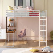 Full Loft Bed with Desk and Ladder - White Metal Frame