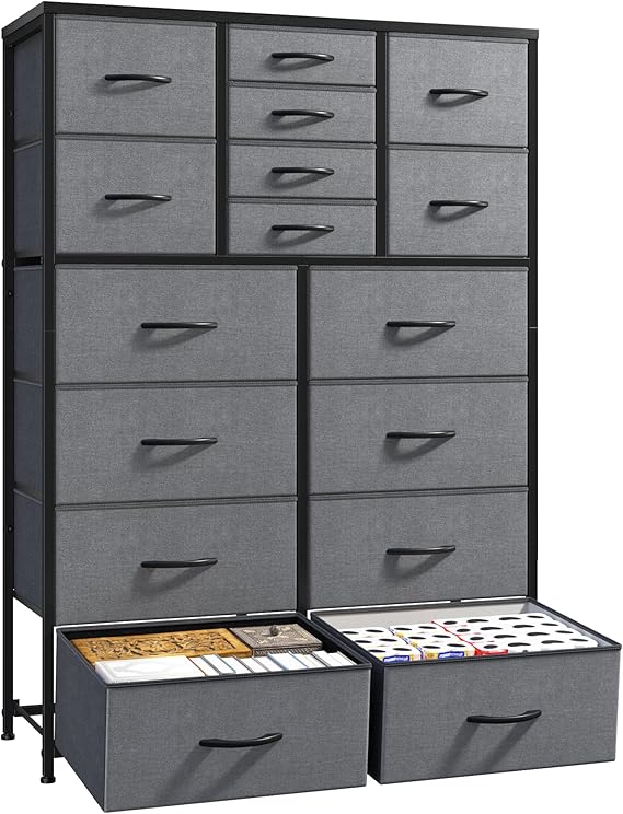 57" Fabric Dresser with 16 Drawers
