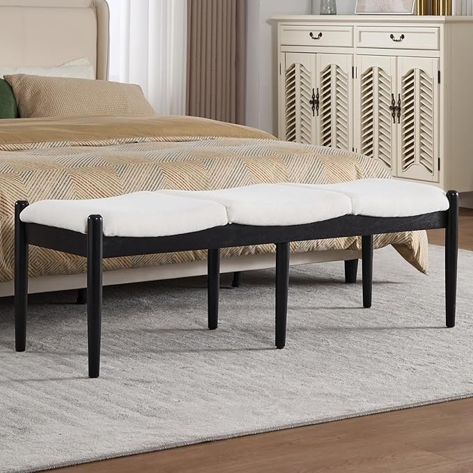 55" Modern Ottoman Bench with Chenille Upholstery