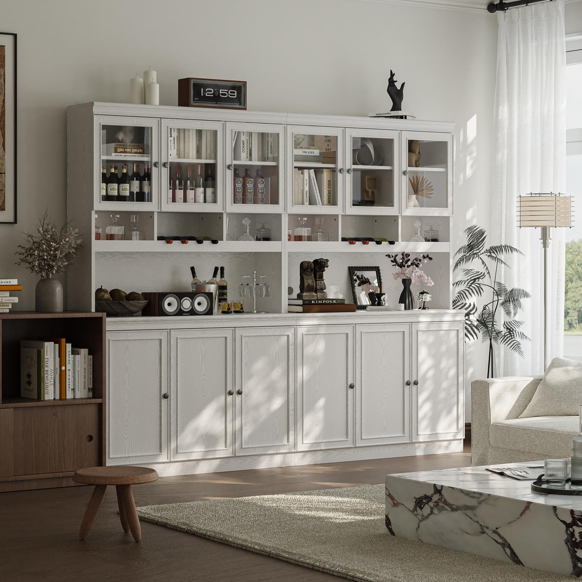 White China Cabinet with Glass Doors and Wine Rack