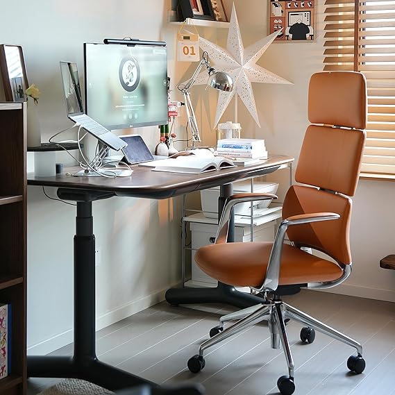 Executive Leather Office Chair High Back Ergonomic Orange