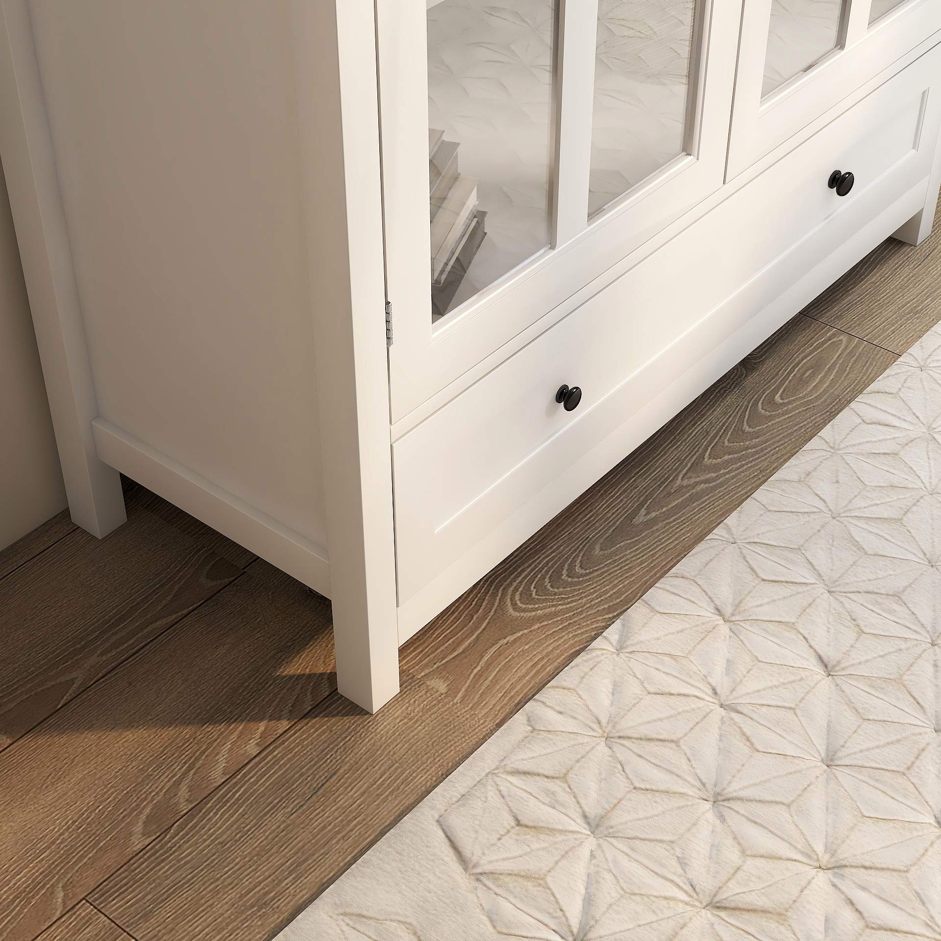 Modern White Buffet Cabinet with Glass Doors