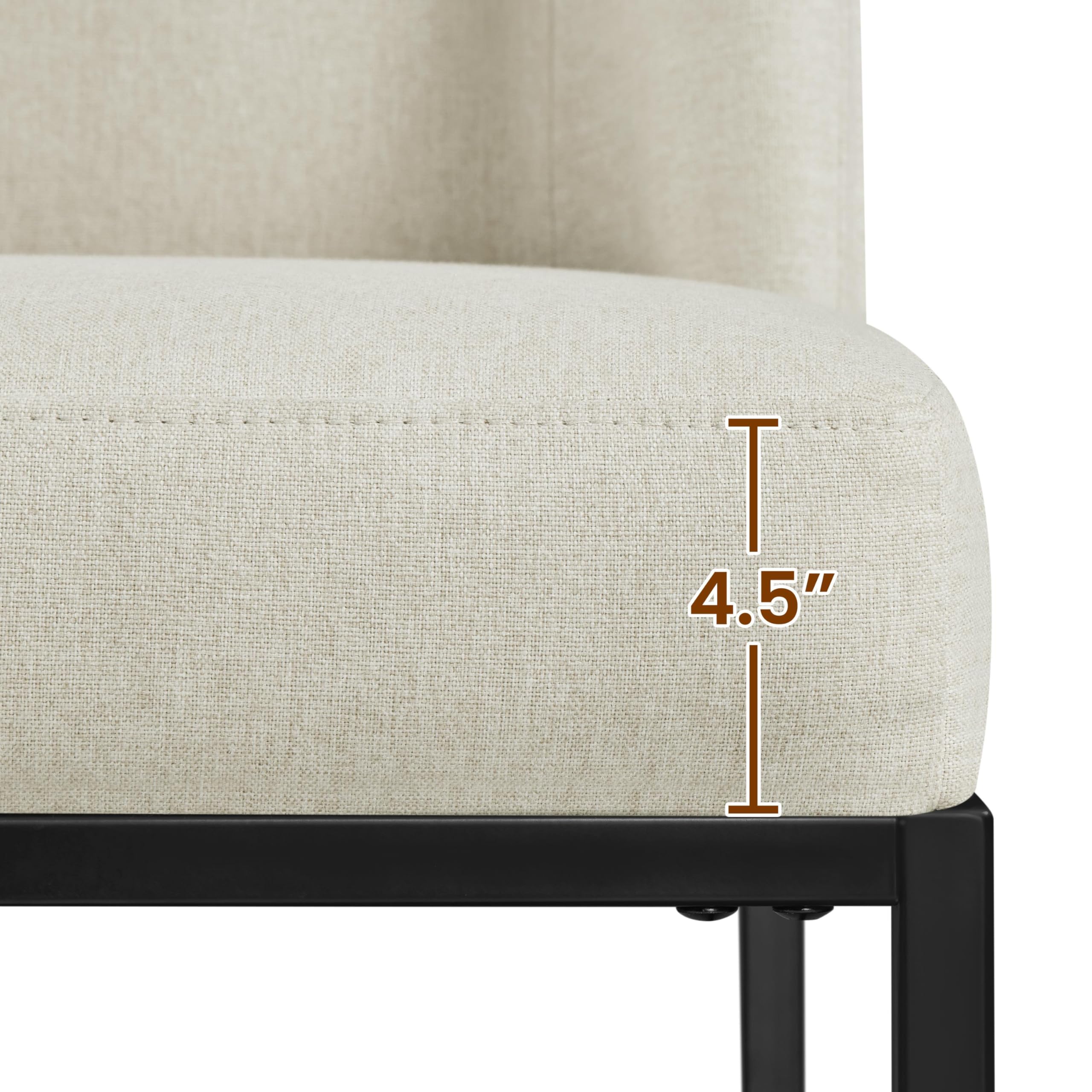 Upholstered Dining Chairs Set of 2 - Mid Back Padded Seat with Metal Legs