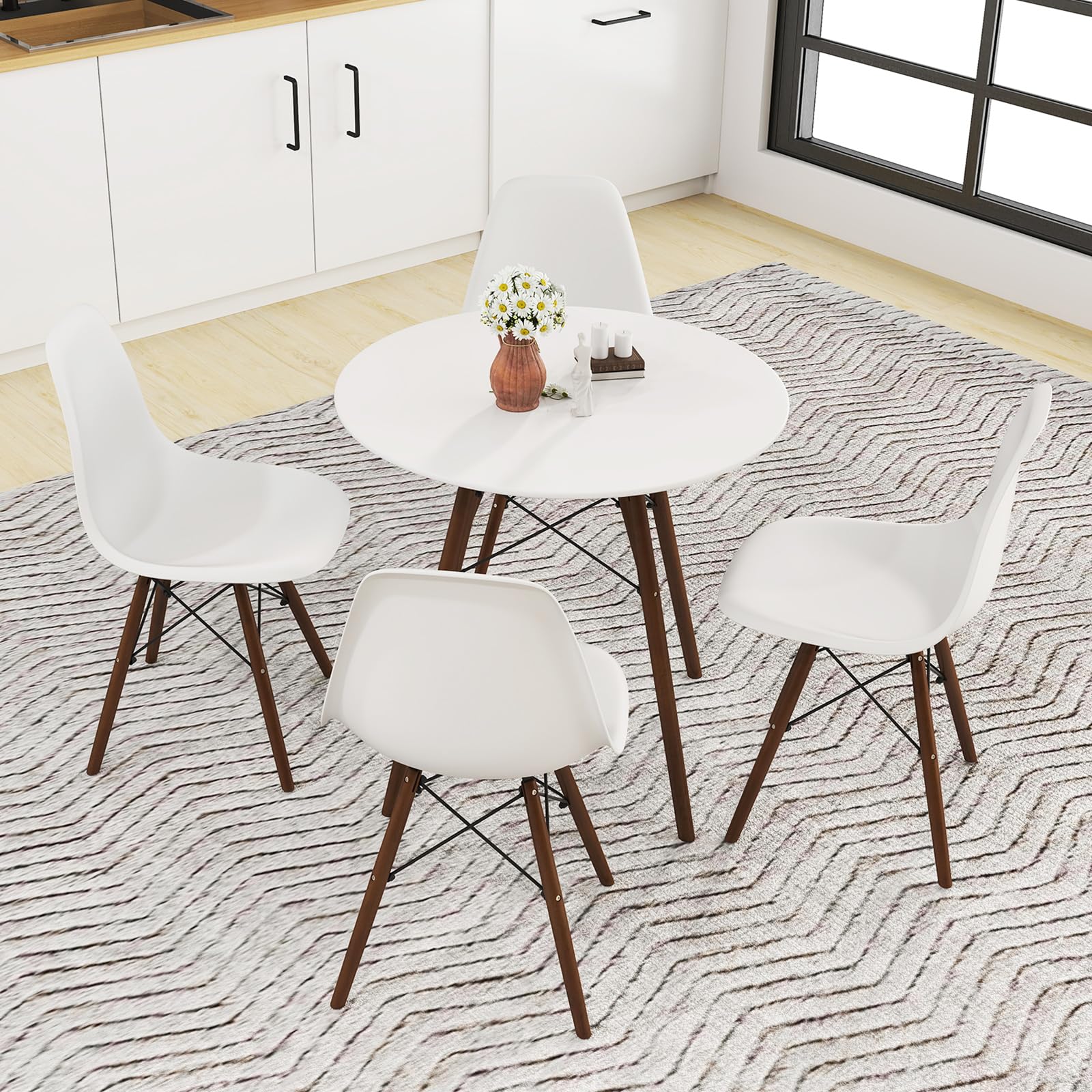 Round Dining Table Set for 4 - 5 Piece Breakfast Nook with Chairs