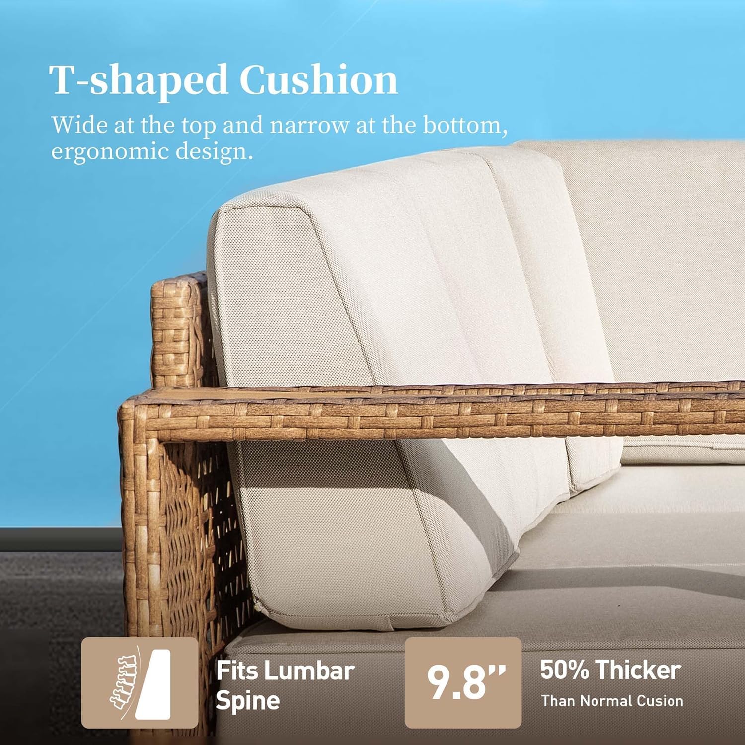 L-Shaped Patio Sectional Sofa with 10-Inch Cushions