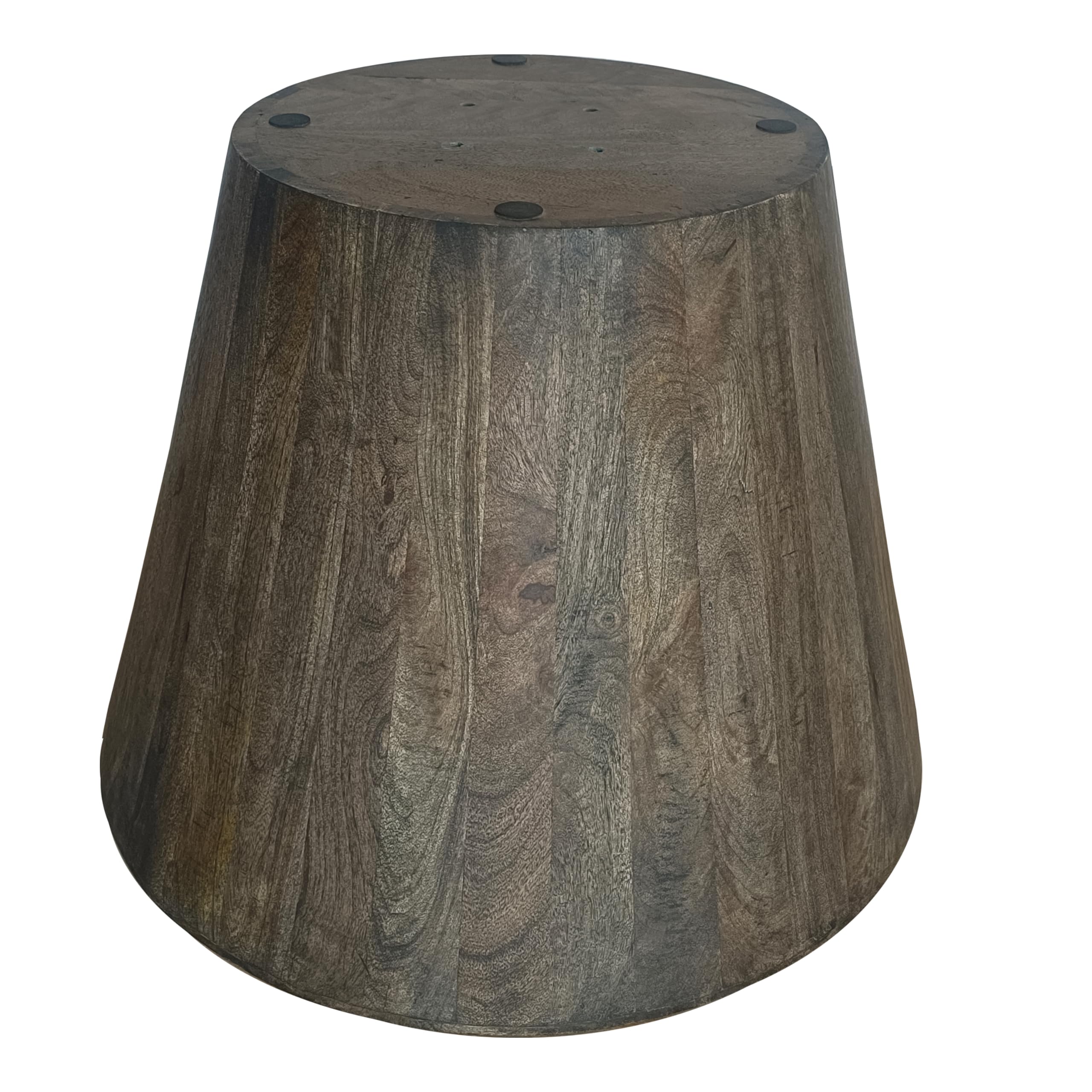 Round Drum Side Table Distressed Gray Mango Wood