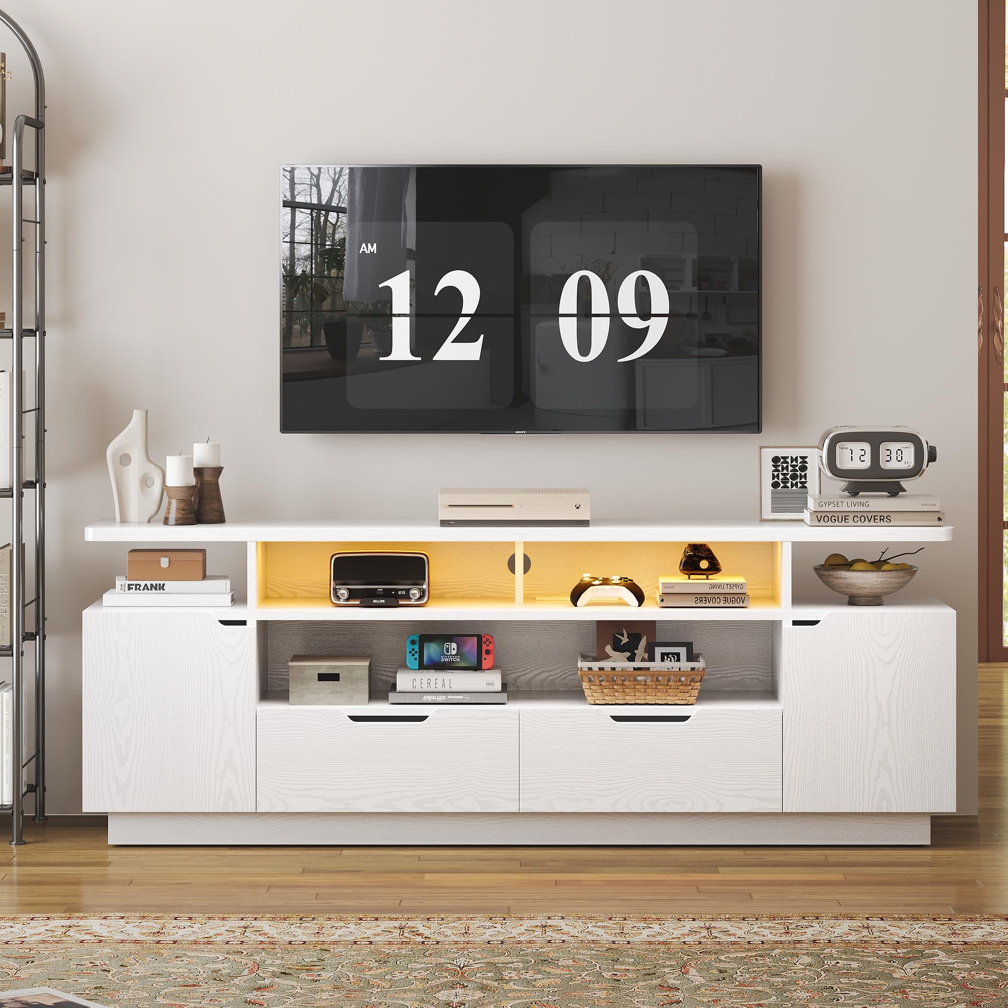 TV Stand for 85 Inch TVs with Power Outlet and LED Lights