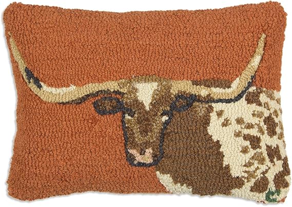 Longhorn Hand-Hooked Wool Throw Pillow