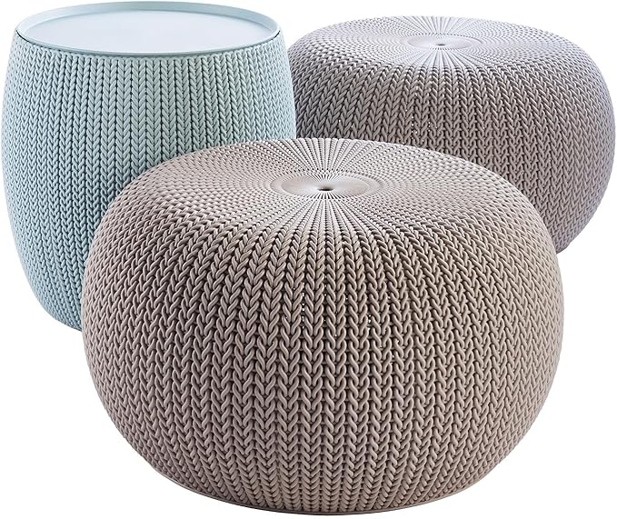 Urban Knit Pouf Ottoman Set with Storage Table