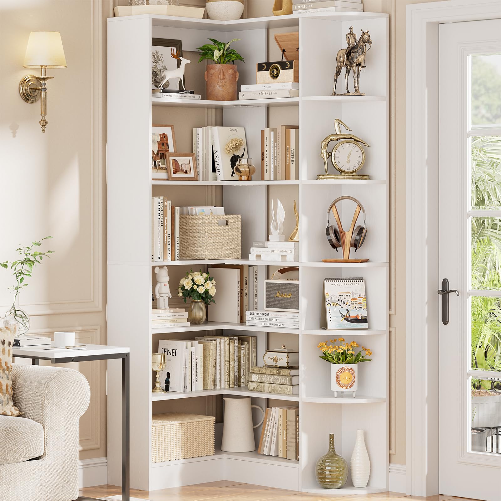 7-Tier Corner Bookshelf with Baffle