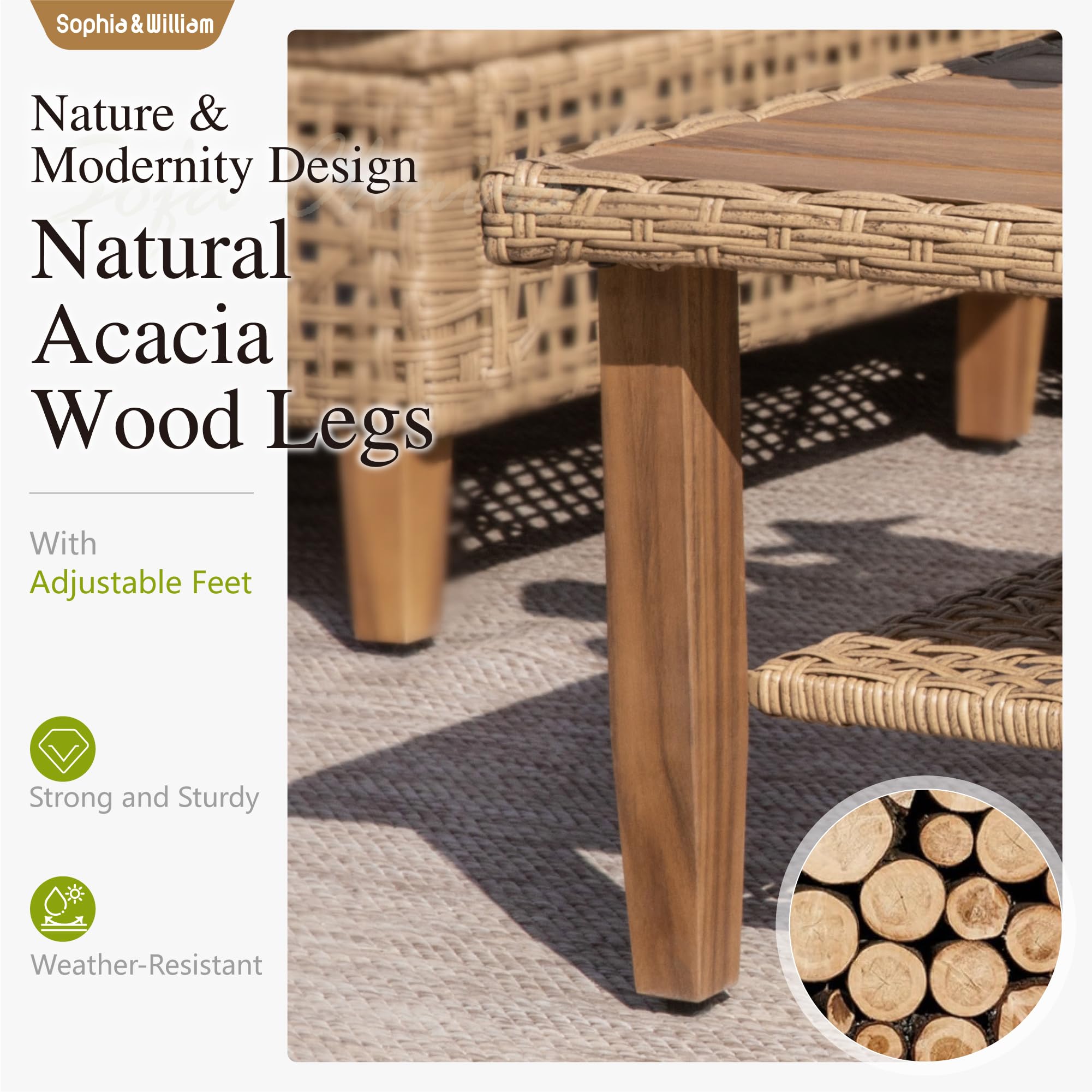 Outdoor Rattan Sofa Set with Cushions & Coffee Table - 3 Piece Patio Furniture