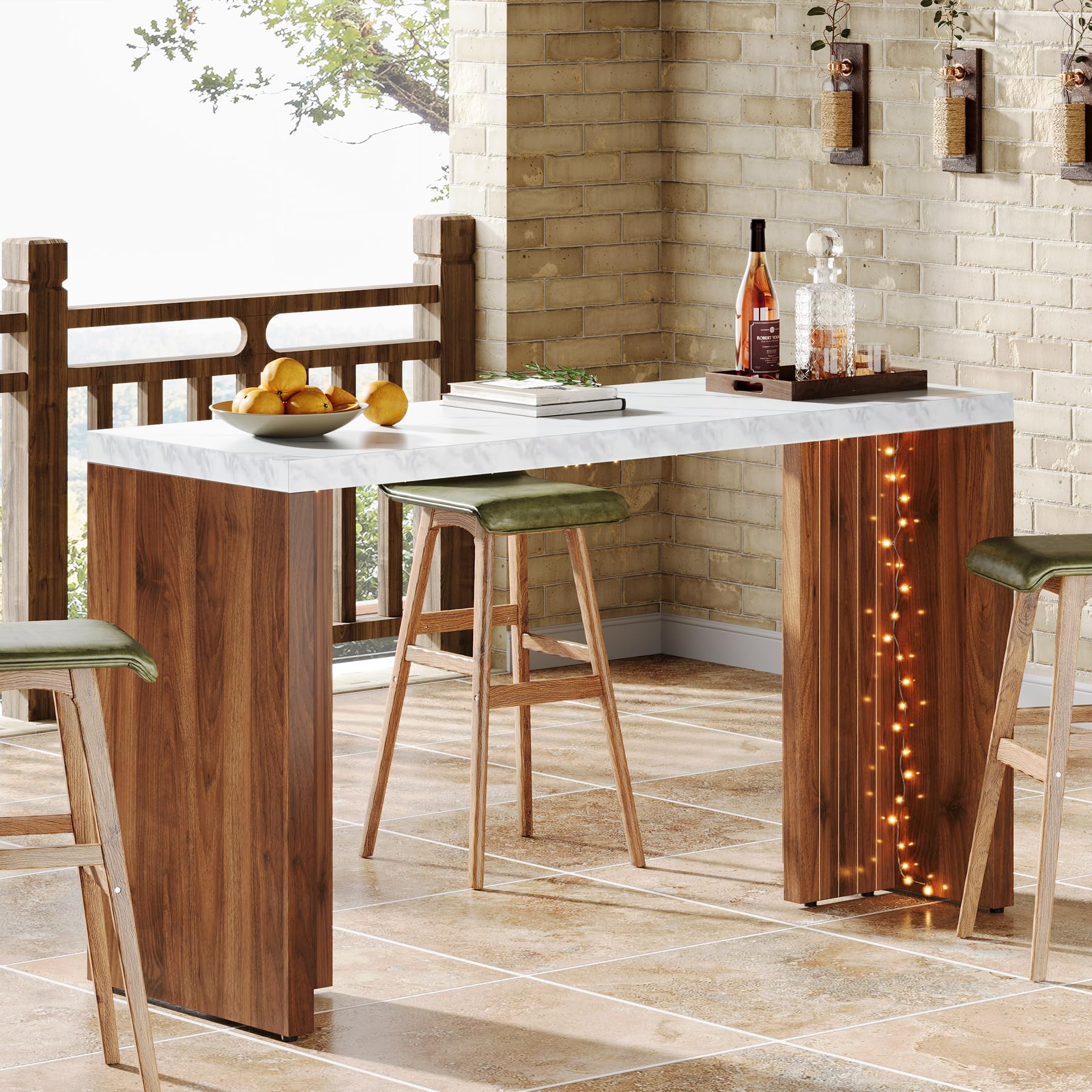 Modern Counter Height Bar Table with Faux Marble Top